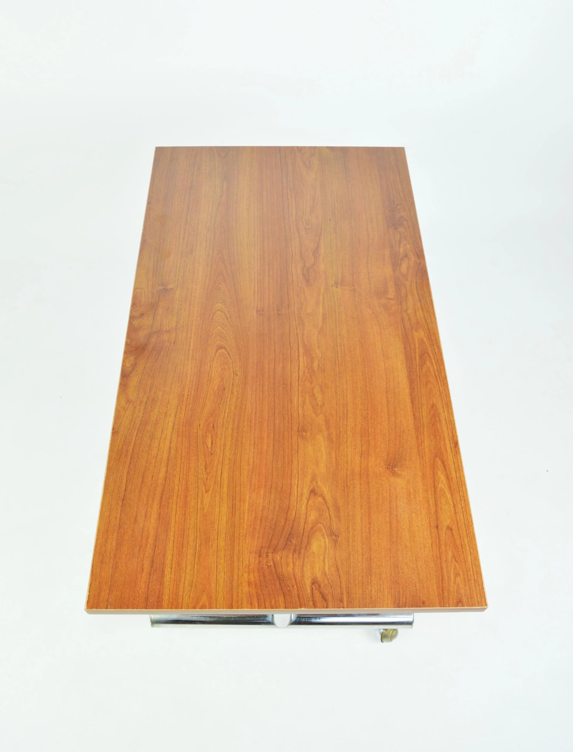 Stolik kawowy, brązowy, drewno chrom, Polska, lata 70. - 85360