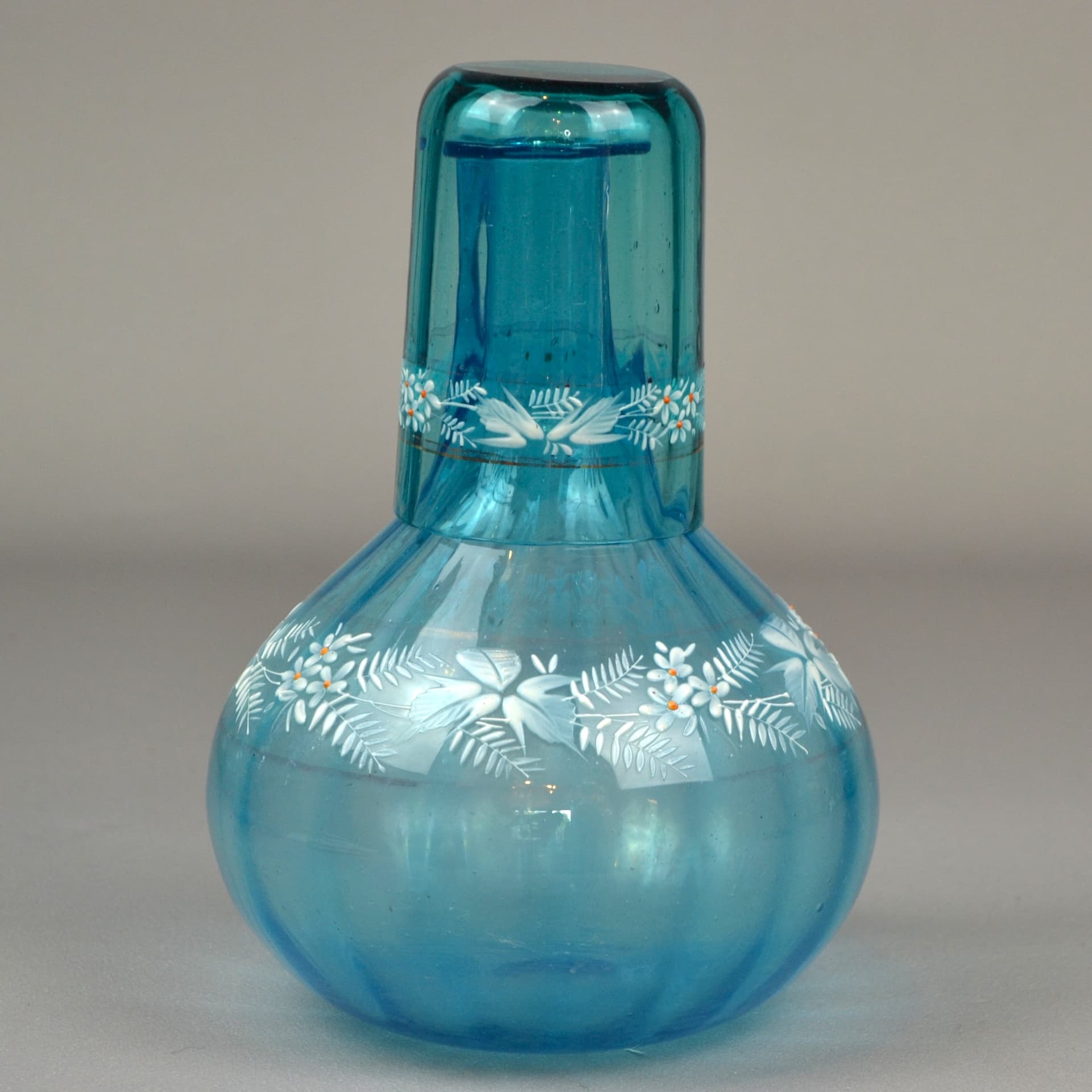 Karafka ze szklanką Mary Gregory, turkusowe szkło, Czechy, XIX w. - 632