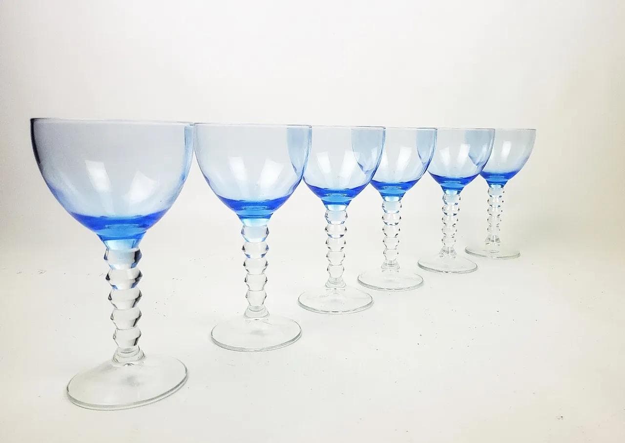 Zestaw kieliszków, niebieski, szkło, Polska, lata 80. - 85341