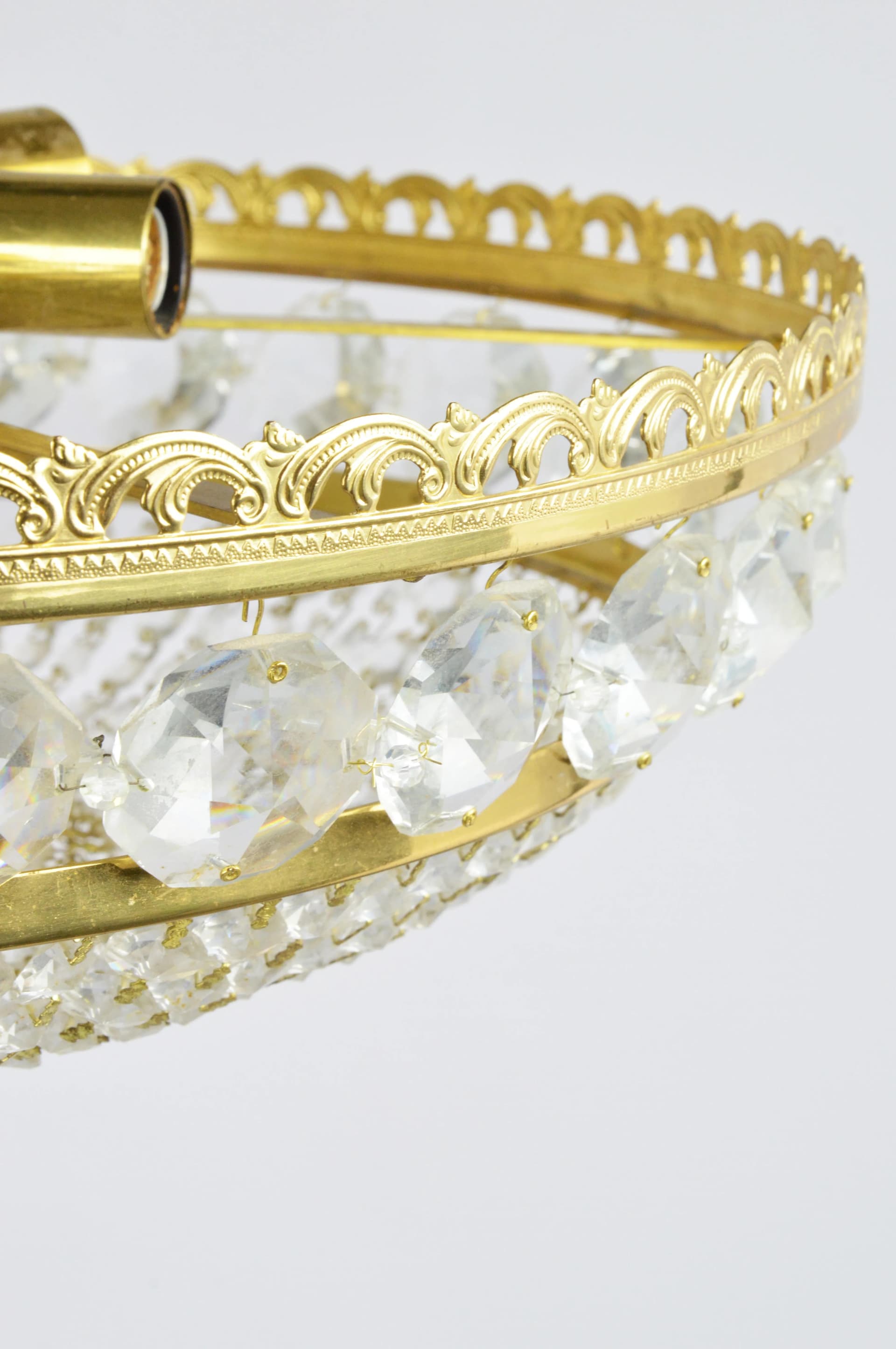 Żyrandol Preciosa Jablonec, złoty, metal, kryształ, Czechosłowacja, lata 70. - 85233