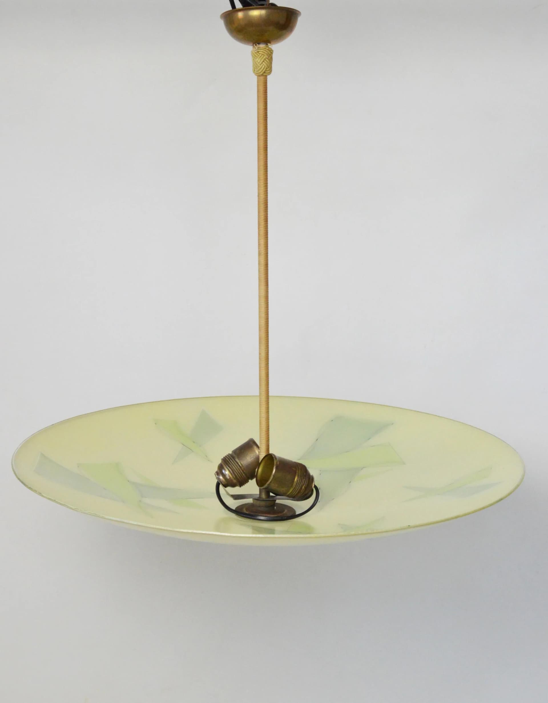 Lampa wisząca parasolka, zielony, szkło, Polska, lata 60. - 85129