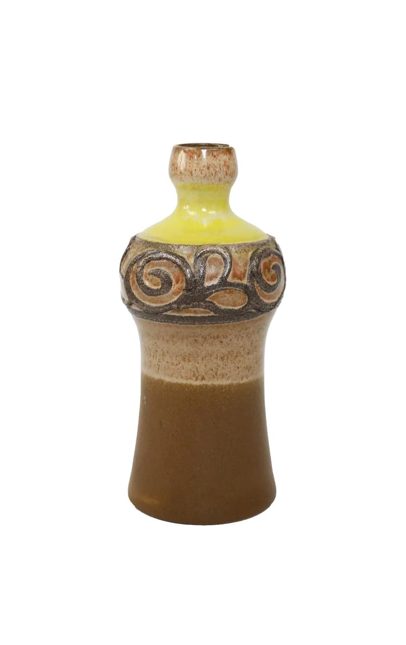 Wazon Strehla, brązowy, żółty, ceramika, Niemcy, lata 70.