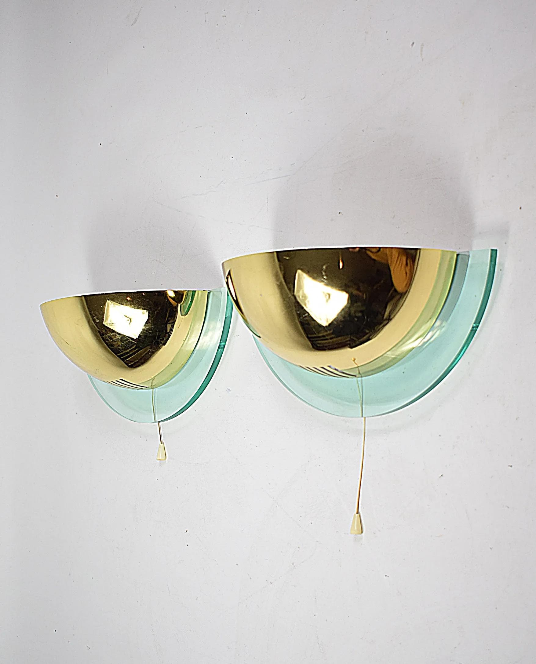 Pair of geometric wall sconces, golden aluminium, Germany, 1980s. - 85095