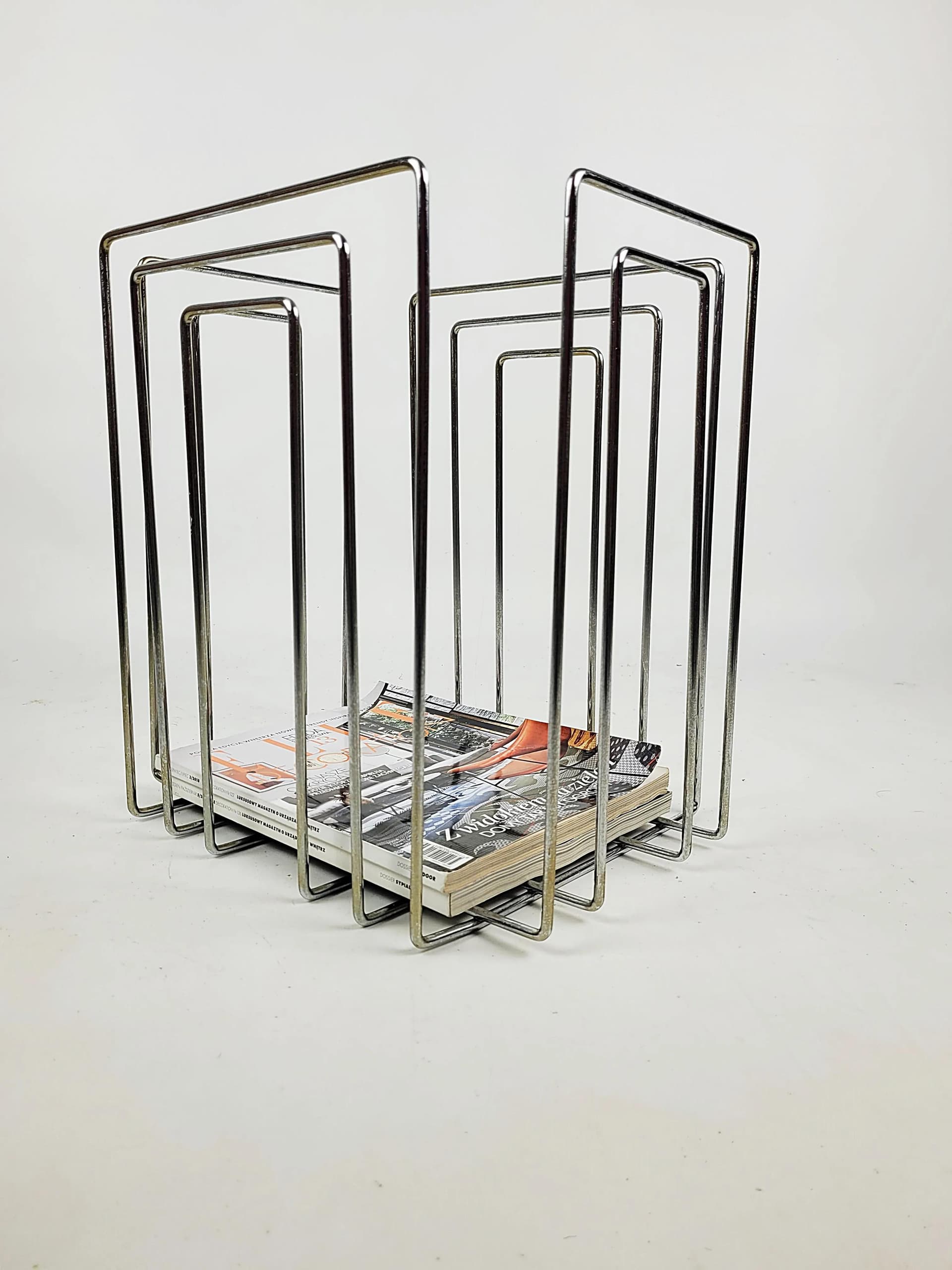 Magazine Rack TMP, silver chrome steel, by W. Glaeser, Switzerland, 1980s. - 85044