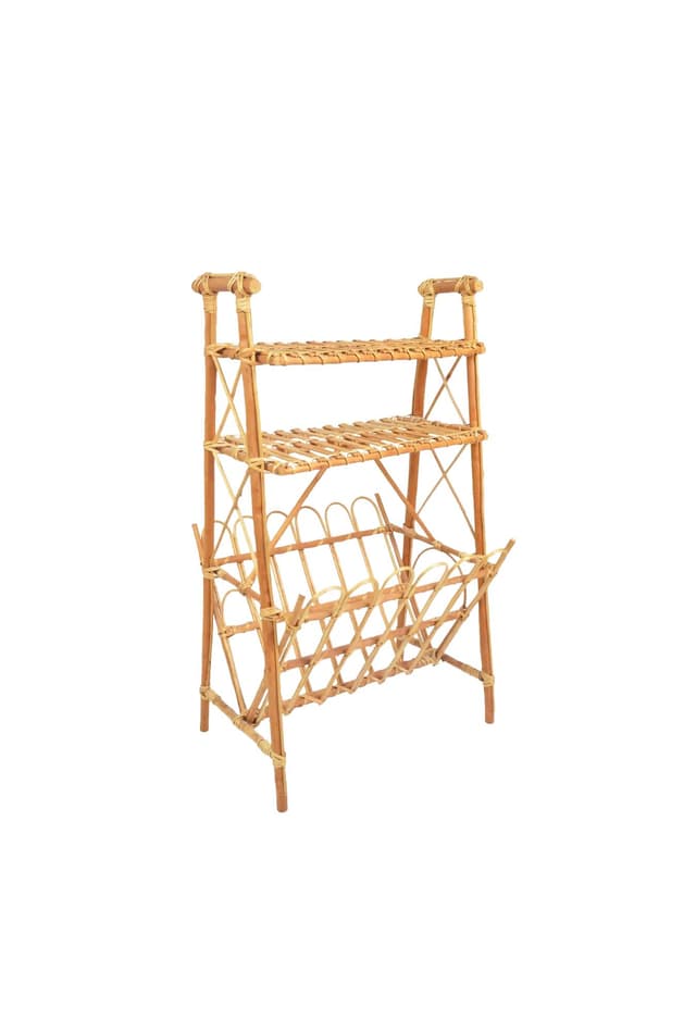 Side Table with Magazine Rack, brown wicker, Poland, 1970s. - DIMENSION