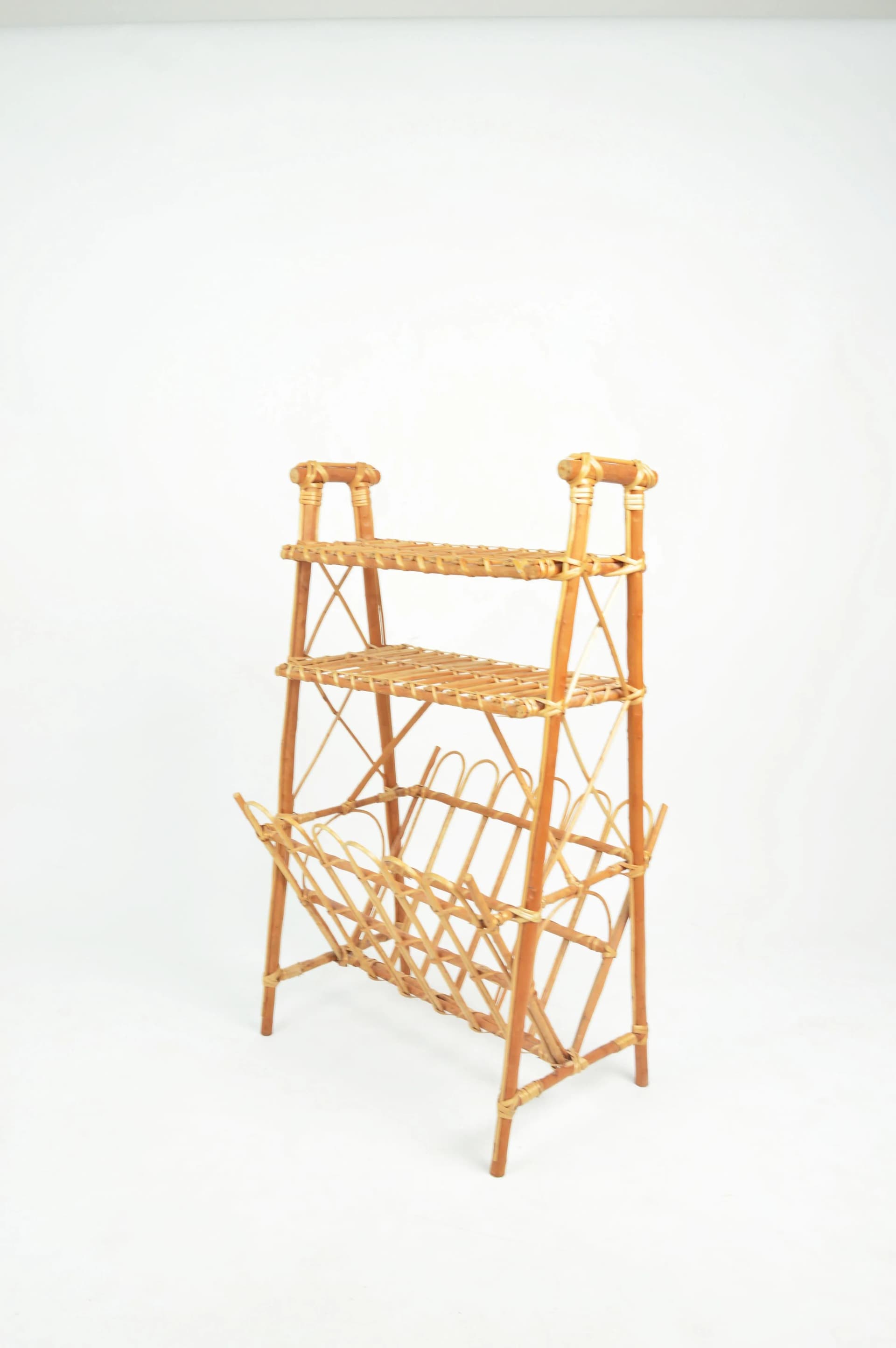 Side Table with Magazine Rack, brown wicker, Poland, 1970s. - 84978