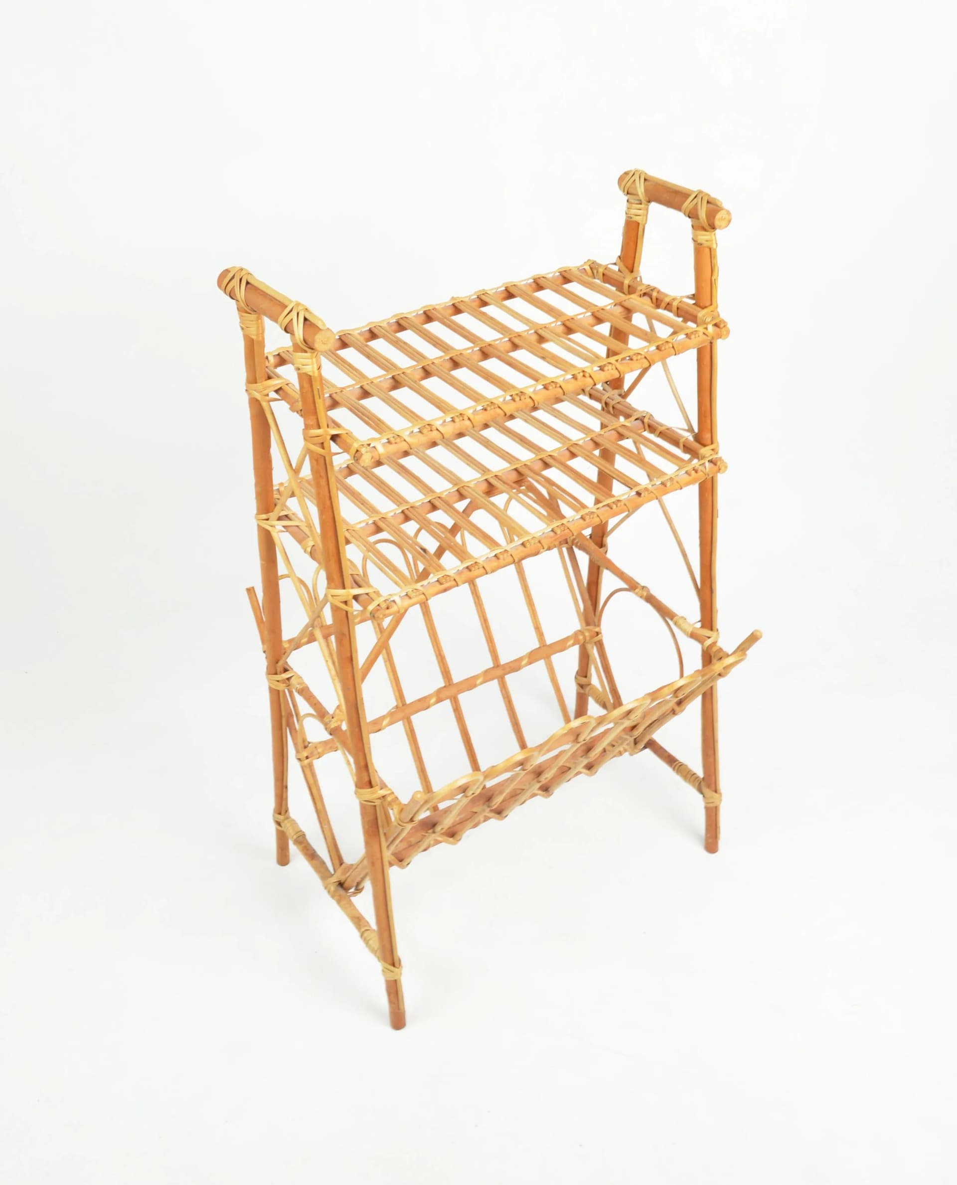 Side Table with Magazine Rack, brown wicker, Poland, 1970s. - 84977
