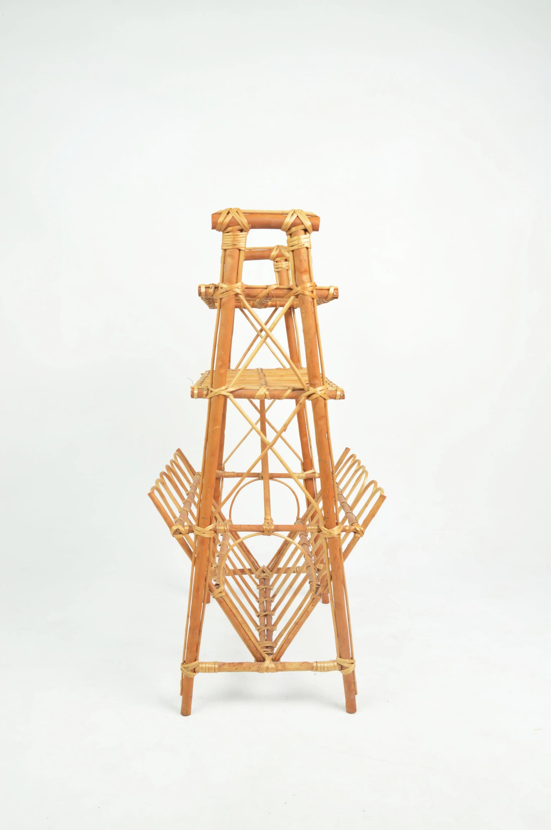 Side Table with Magazine Rack, brown wicker, Poland, 1970s. - 84980