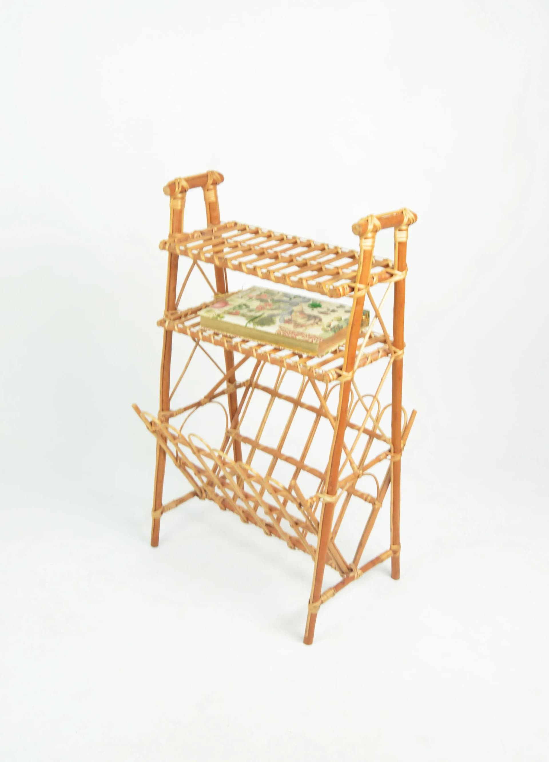 Side Table with Magazine Rack, brown wicker, Poland, 1970s. - 84979