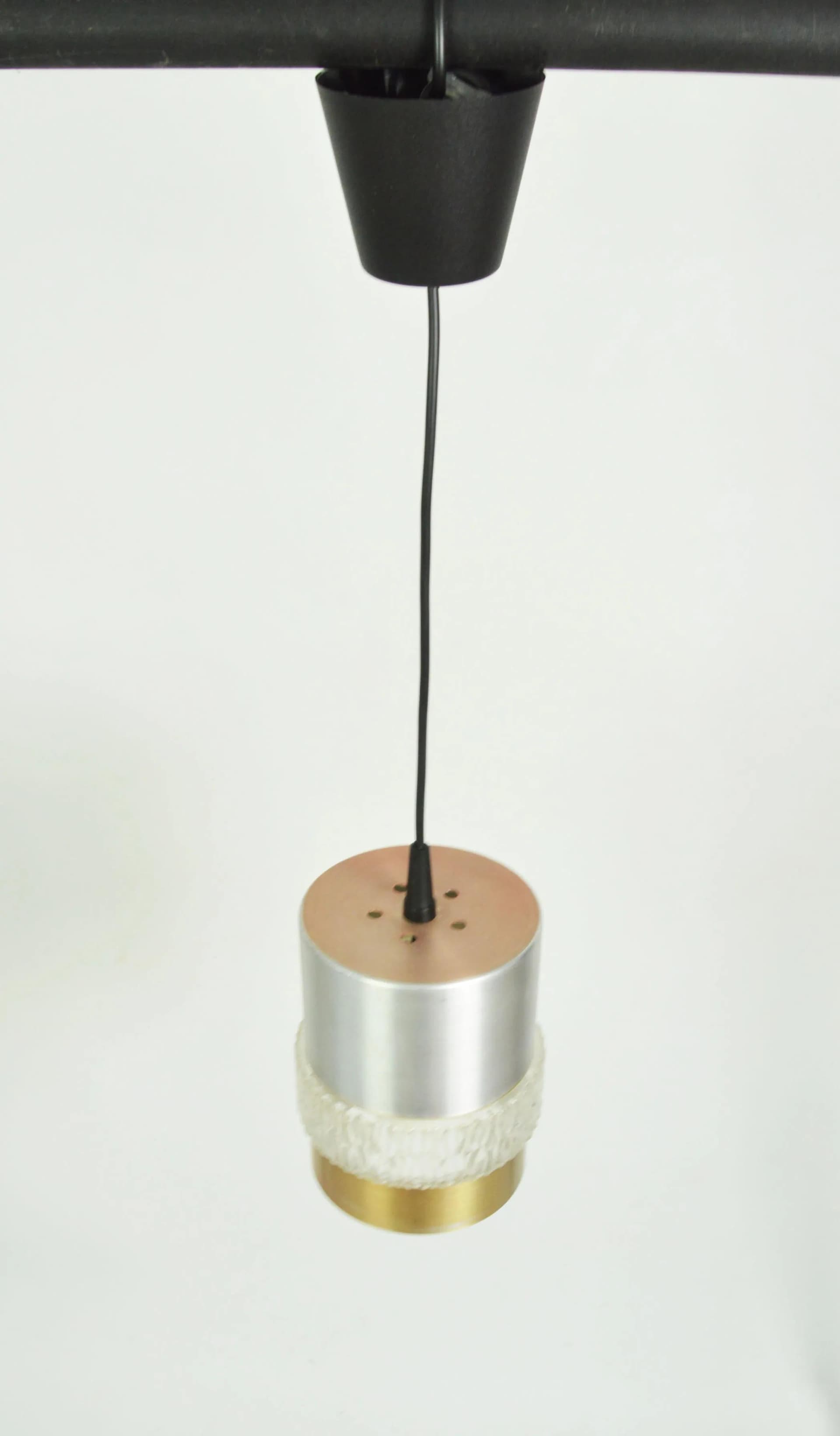 Lampa wisząca, srebrny złoty, metal szkło, Polska, lata 70. - 84923