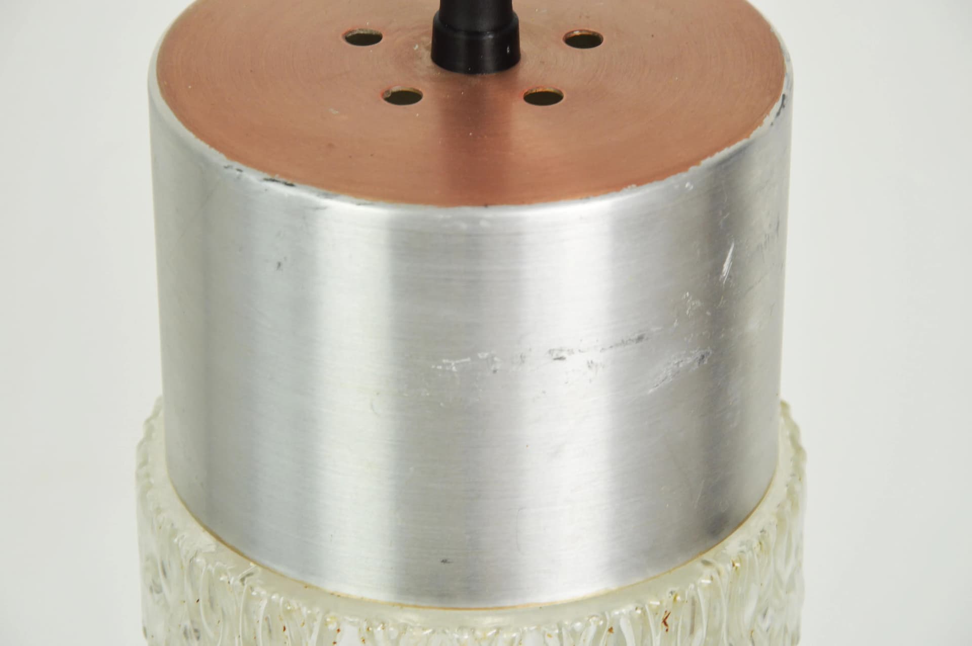 Lampa wisząca, srebrny złoty, metal szkło, Polska, lata 70. - 84925