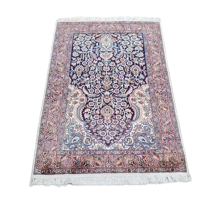 Dywan Indo Ghom 135x77 cm, granatowy, jedwab, Indie