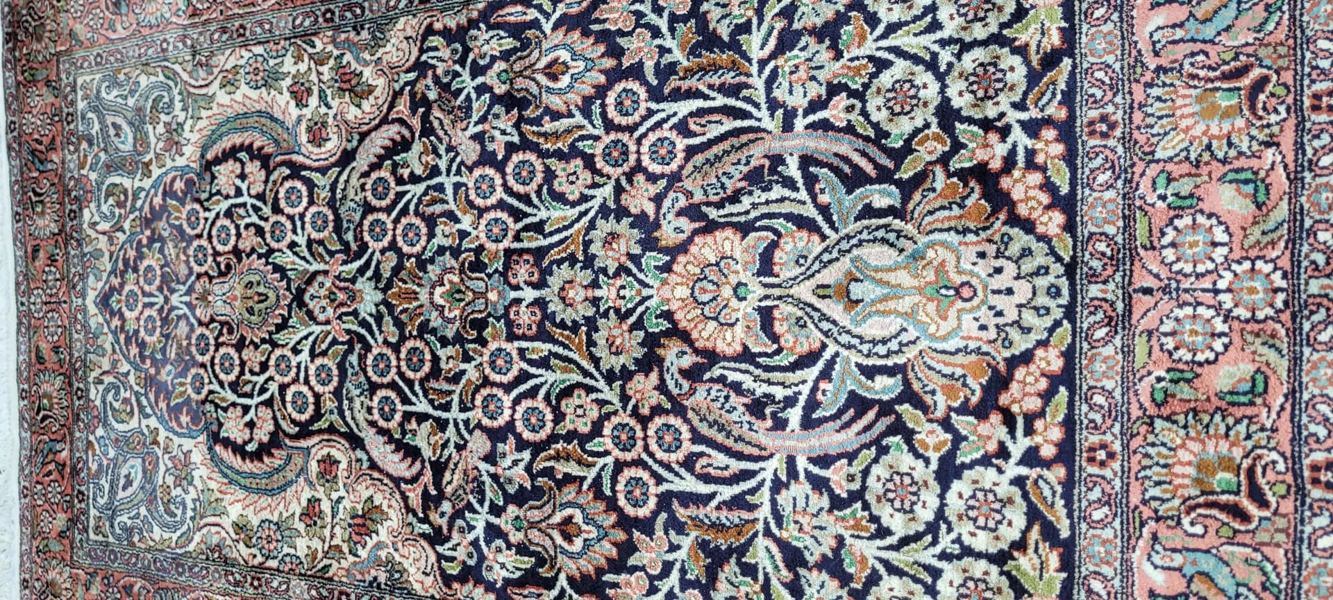 Dywan Indo Ghom 135x77 cm, granatowy, jedwab, Indie - 87887