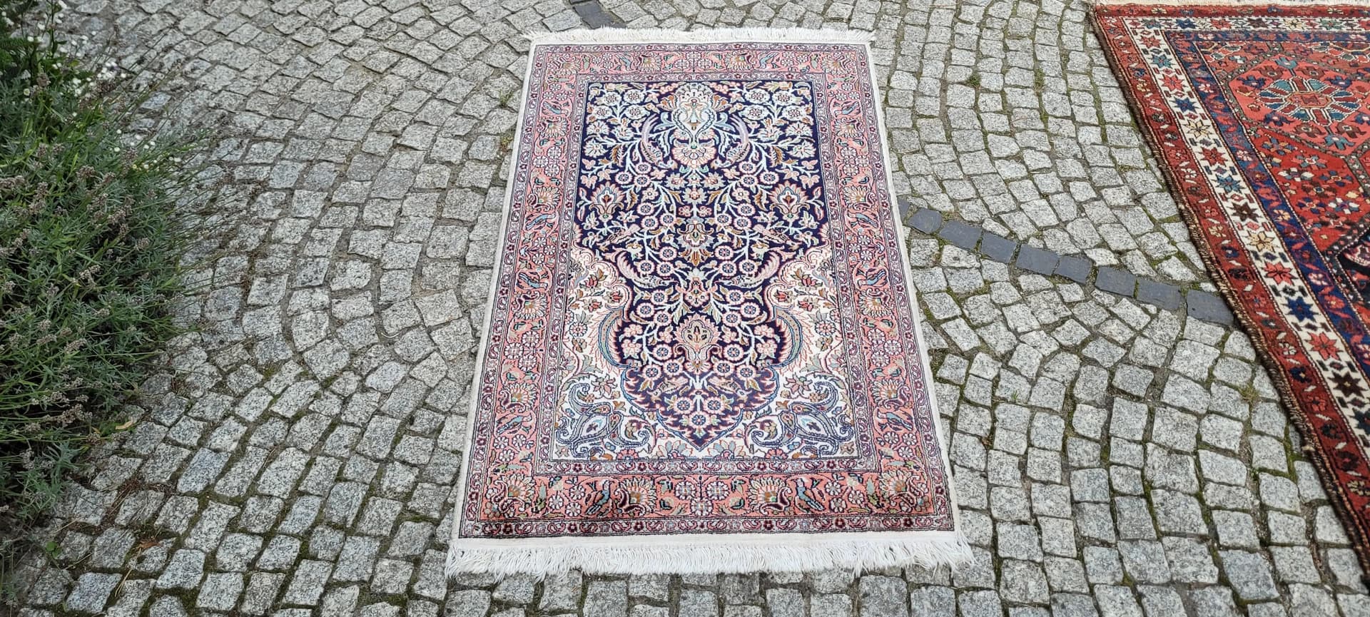 Dywan Indo Ghom 135x77 cm, granatowy, jedwab, Indie - 87884