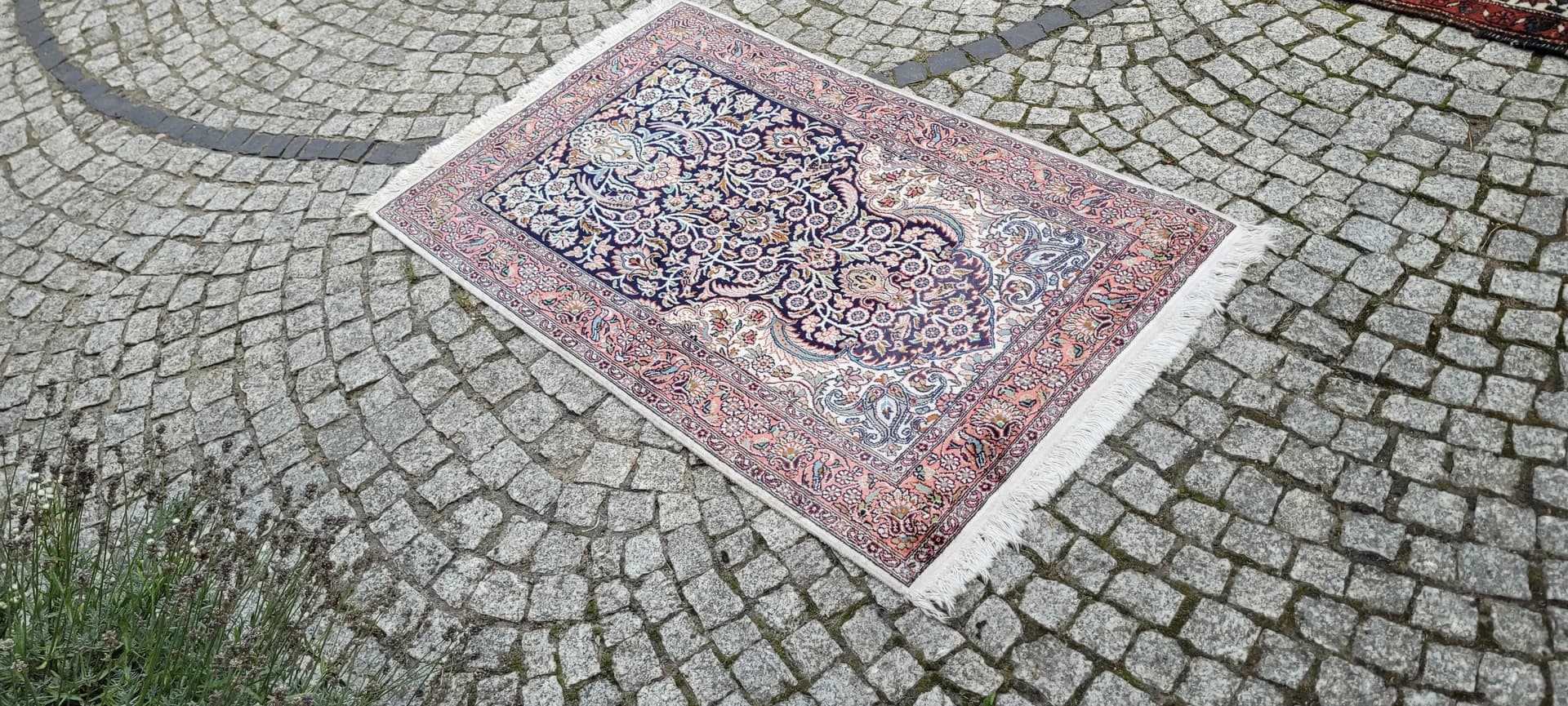 Dywan Indo Ghom 135x77 cm, granatowy, jedwab, Indie - 87885