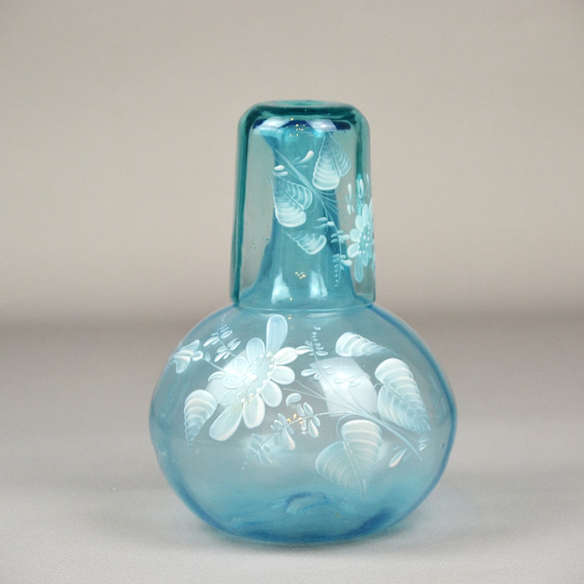 Zestaw karafka i szklanka Mary Gregory, turkus szkło, Czechy, XIX w. - 642