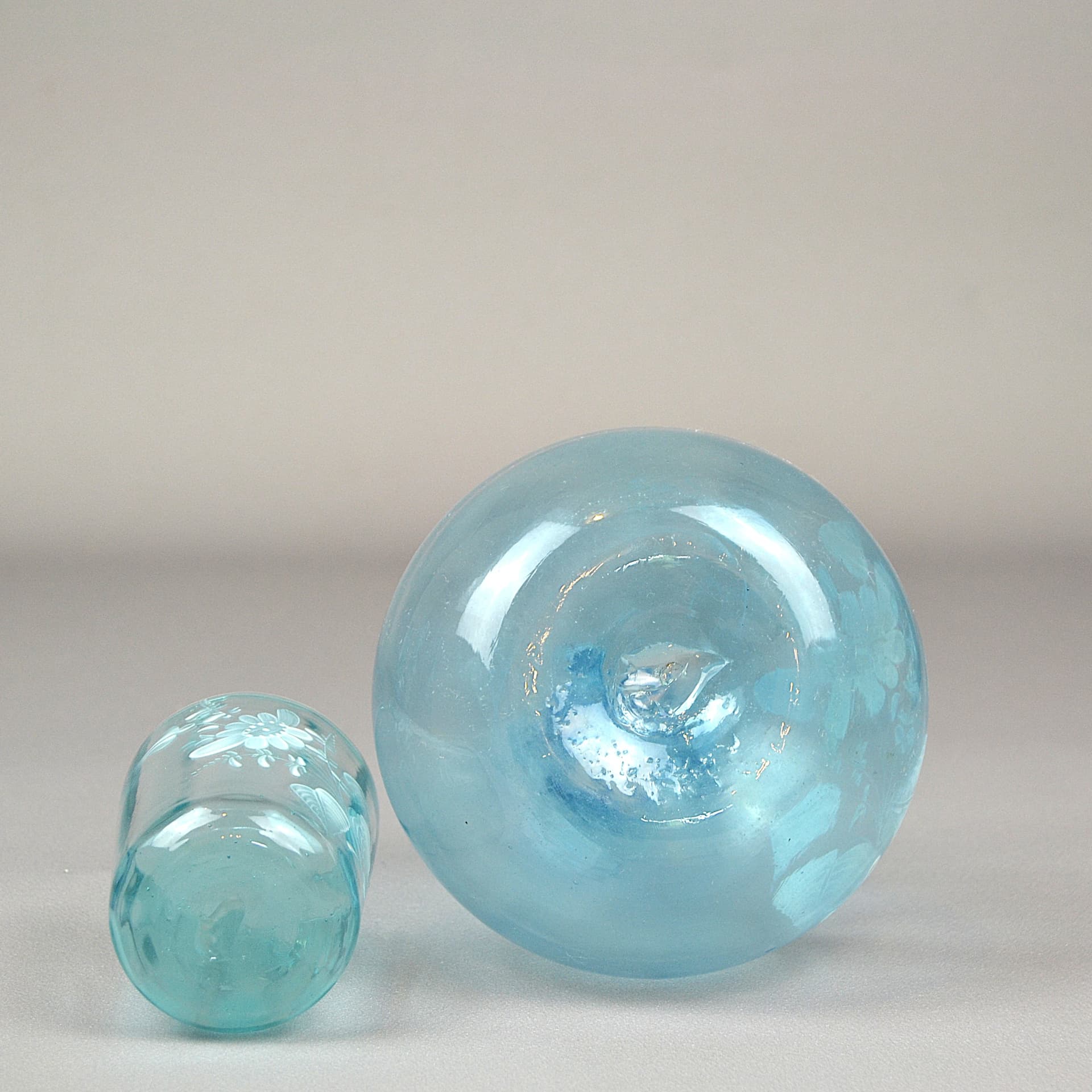 Zestaw karafka i szklanka Mary Gregory, turkus szkło, Czechy, XIX w. - 651