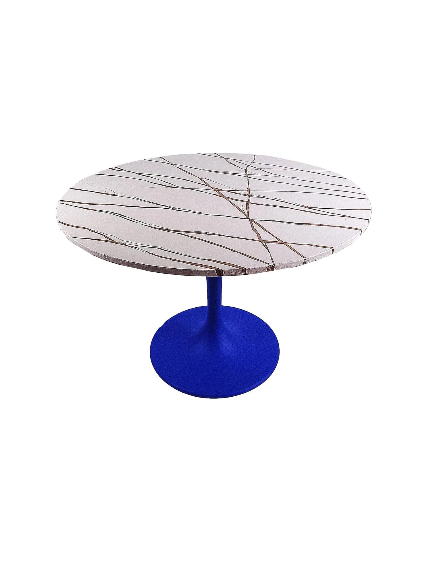 Stół Tulip, marmurino beżowy złoty, metal ciemnoniebieski, Polska, lata 90.