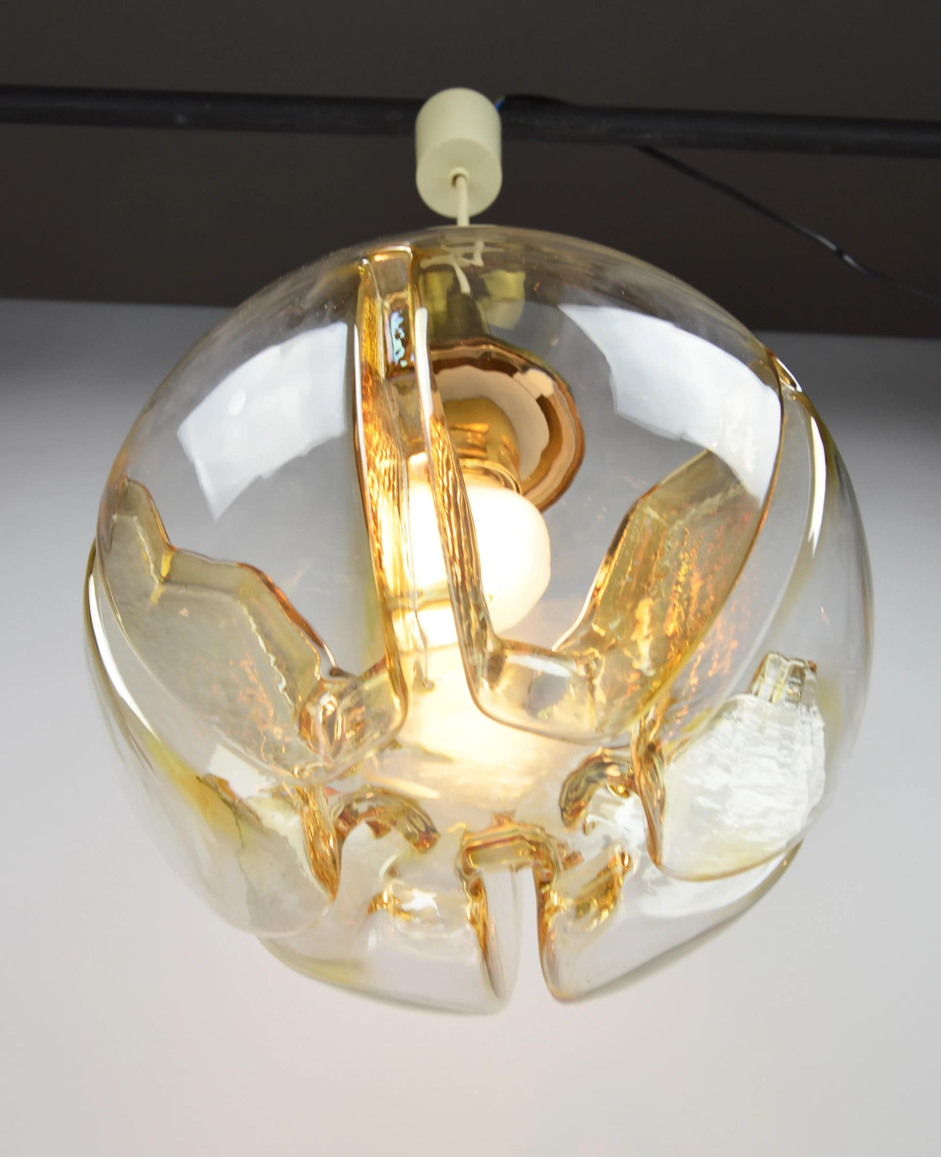 Lampa wisząca Doria, szkło transparent, metal złoty, Doria Leuchten, Niemcy, lata 70. - 84782