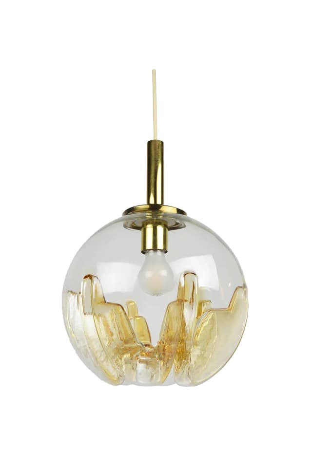 Lampa wisząca Doria, szkło transparent, metal złoty, Doria Leuchten, Niemcy, lata 70. - WYMIARY