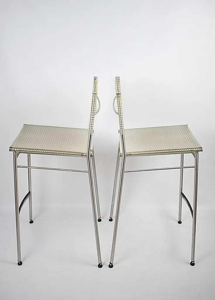 Para hokerów Miss B, stal szczotkowana biały, proj. T. Agnoli, Włochy, lata 90. - 84764