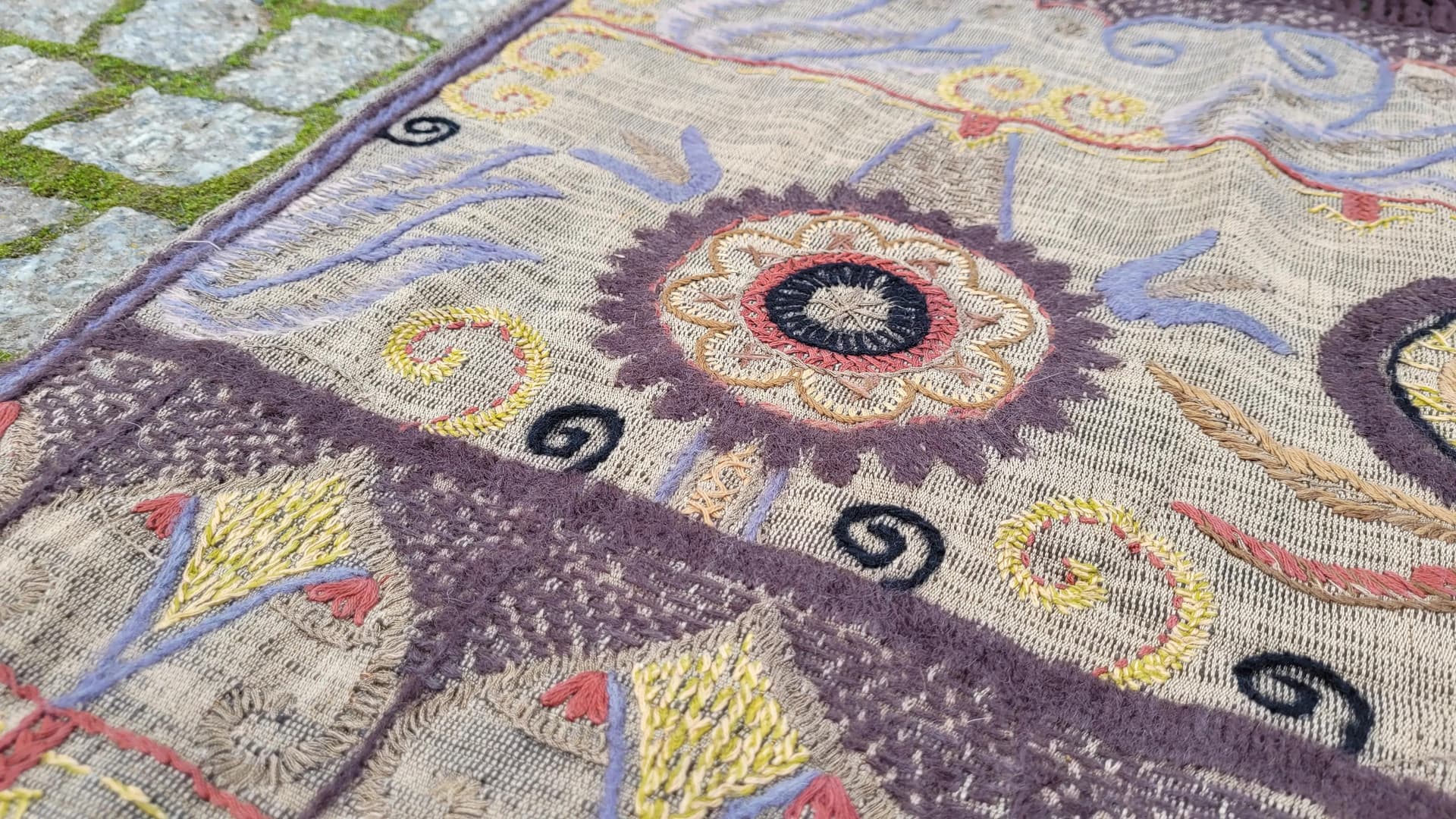 Narzuta gobelinowa, Art Nouveau, beżowy, wełna i bawełna, Polska, początek XX w., 115x180cm - 87652