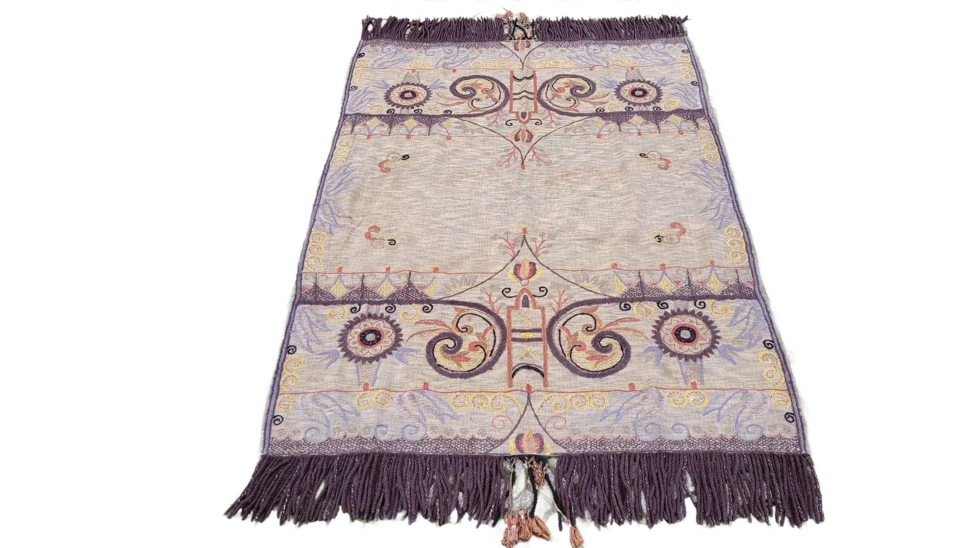 Narzuta gobelinowa, Art Nouveau, beżowy, wełna i bawełna, Polska, początek XX w., 115x180cm