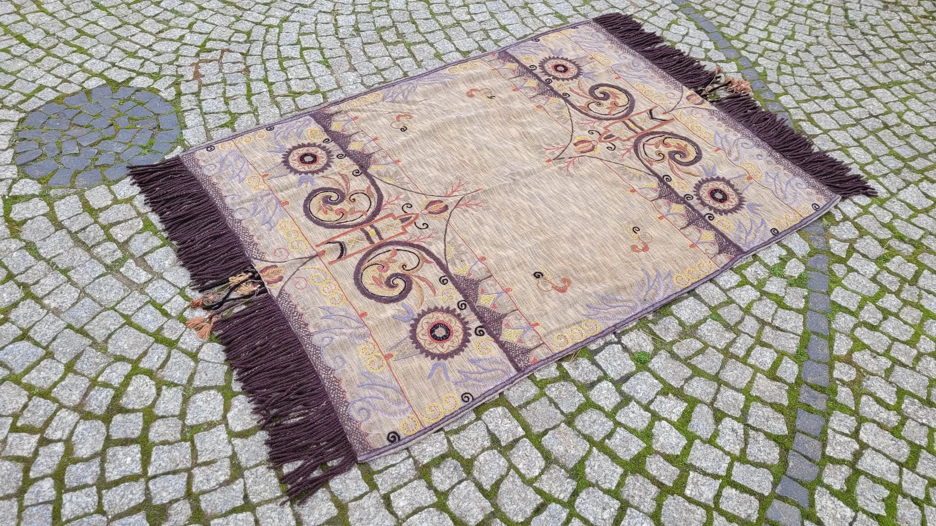 Narzuta gobelinowa, Art Nouveau, beżowy, wełna i bawełna, Polska, początek XX w., 115x180cm - 87644