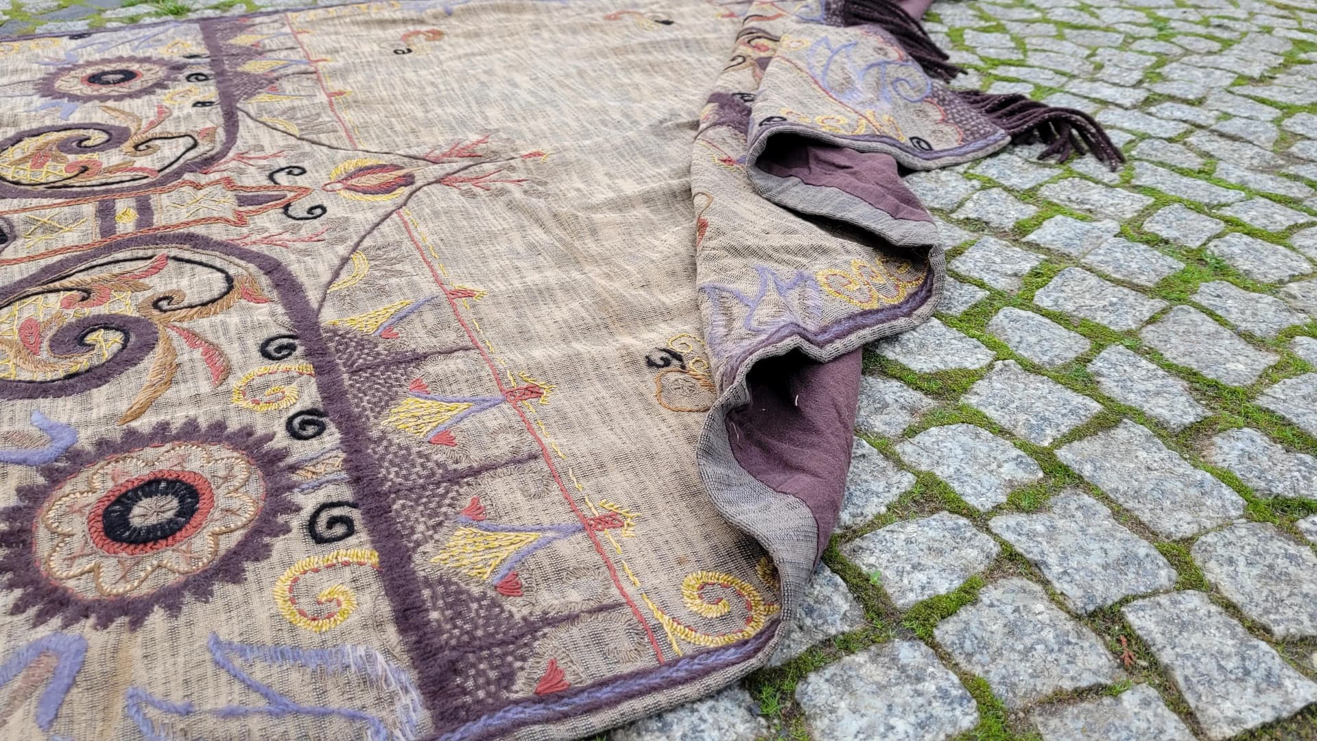 Narzuta gobelinowa, Art Nouveau, beżowy, wełna i bawełna, Polska, początek XX w., 115x180cm - 87647