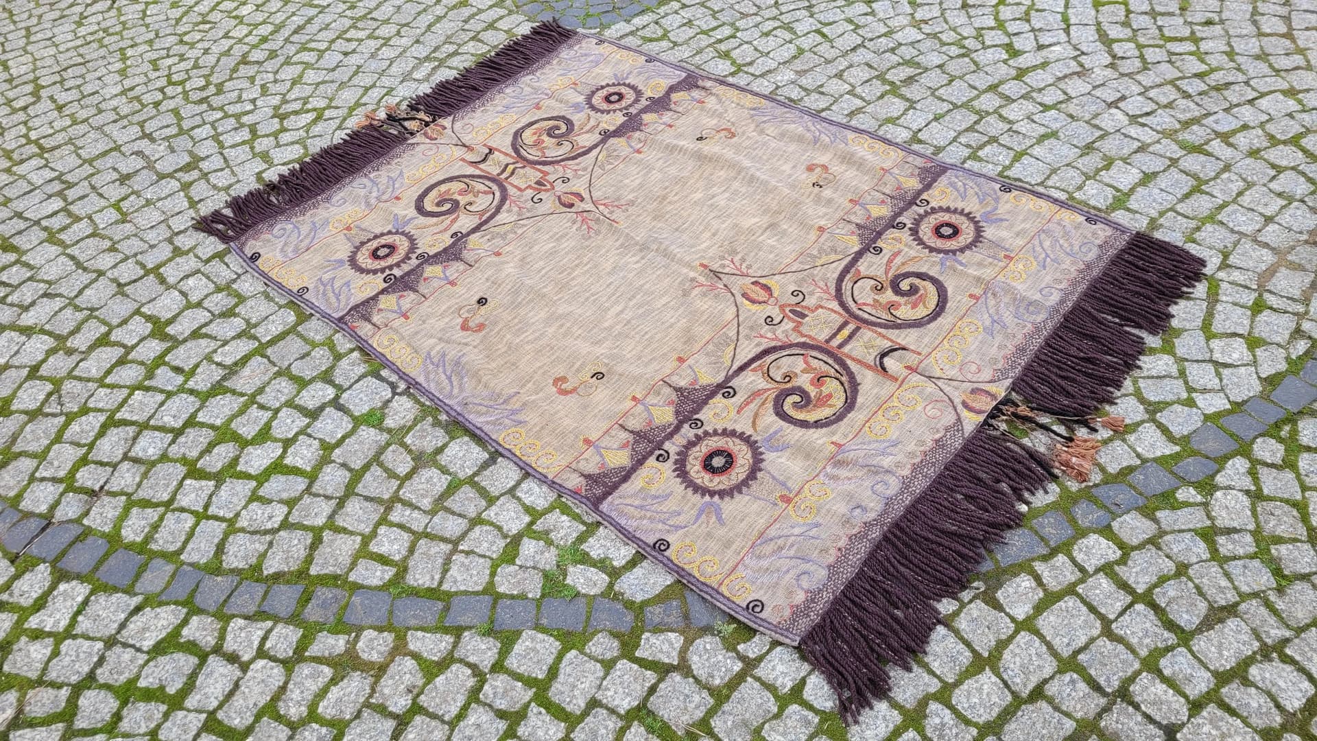 Narzuta gobelinowa, Art Nouveau, beżowy, wełna i bawełna, Polska, początek XX w., 115x180cm - 87650