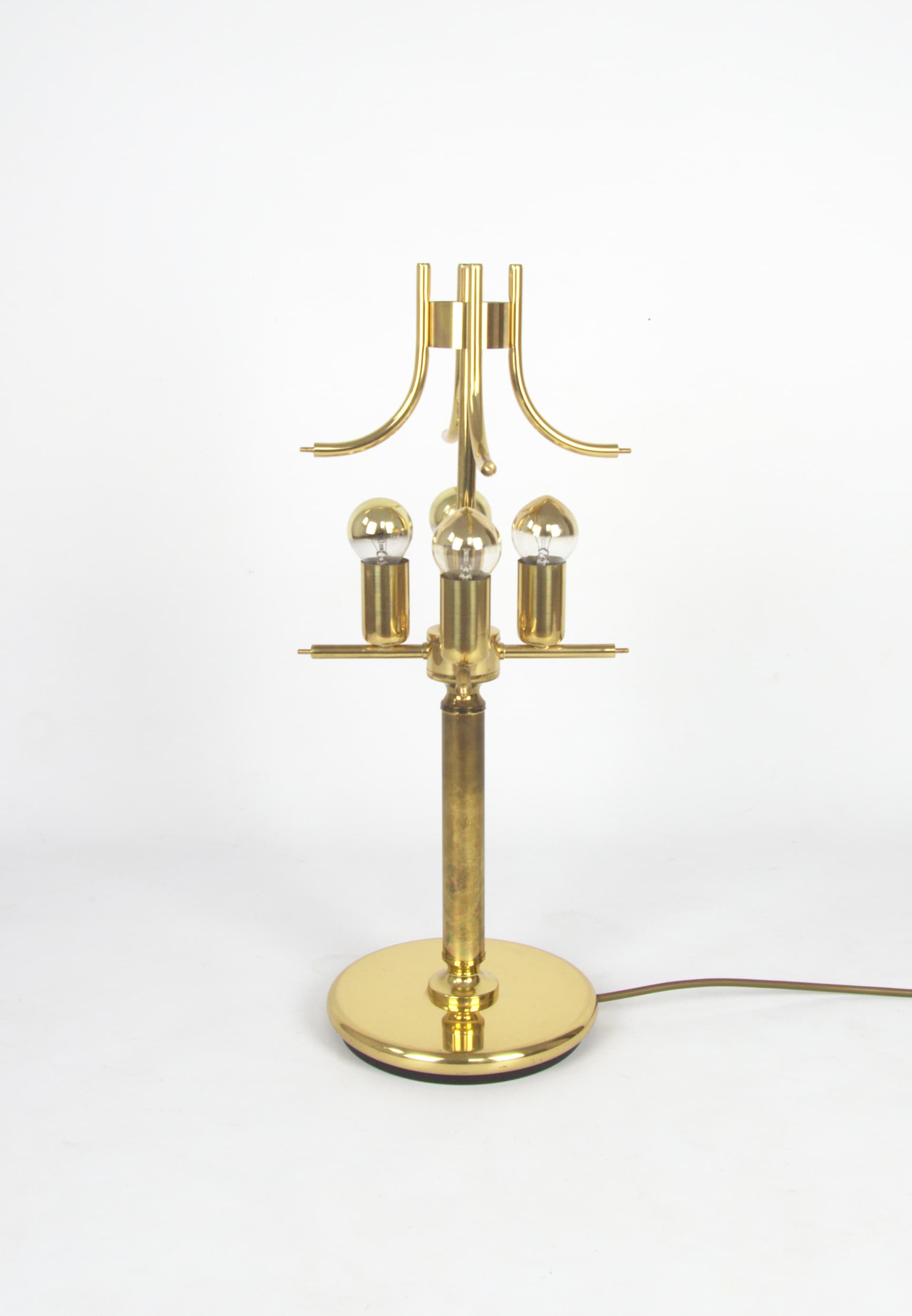 Lampa stołowa, mosiądz złoty, dymione szkło, proj. L. Colani, lata 80. - 84715