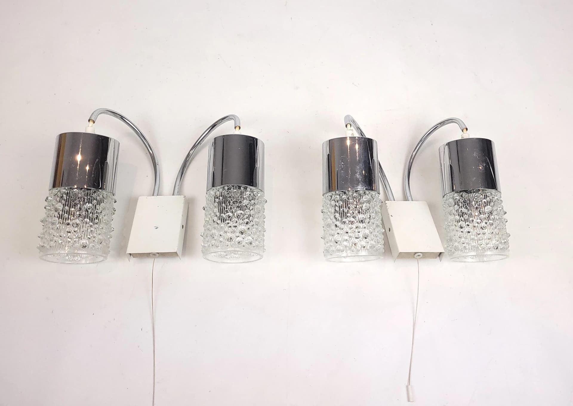 Para kinkietów Space Age, chrom, szkło, Polska, lata 70. - 84688