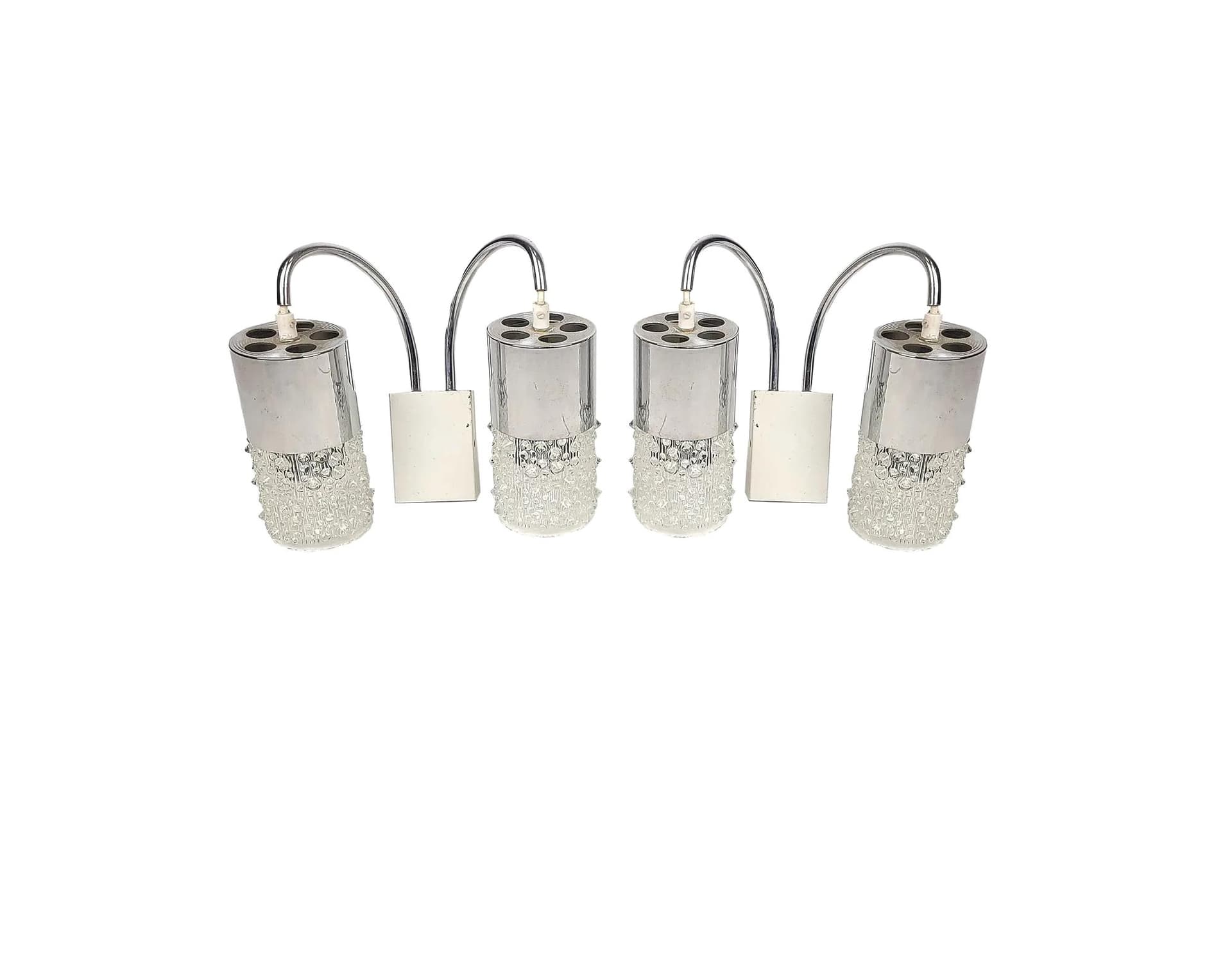 Para kinkietów Space Age, chrom, szkło, Polska, lata 70.