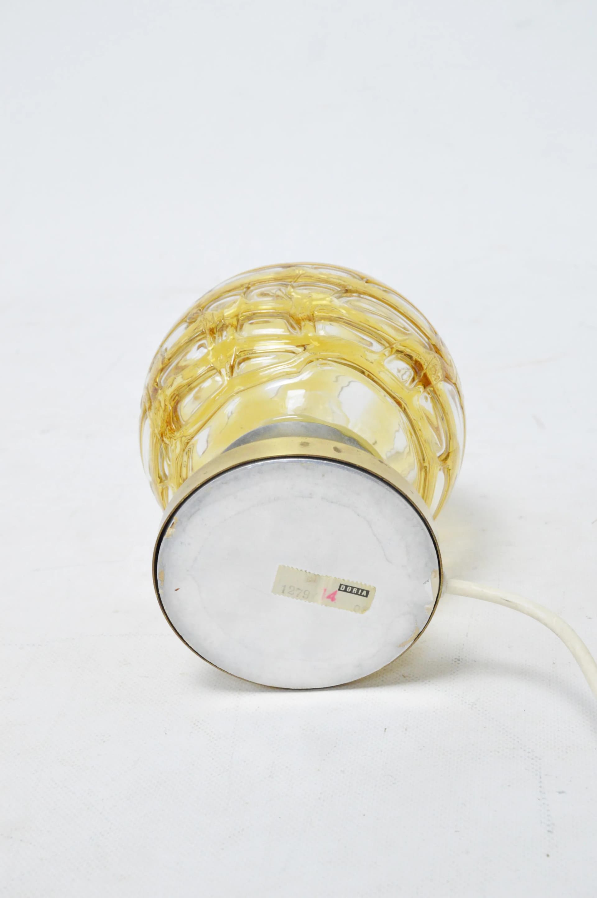 Bedside lamp, amber glass, golden brass, Doria Leuchten, Germany, 1970s. - 84629