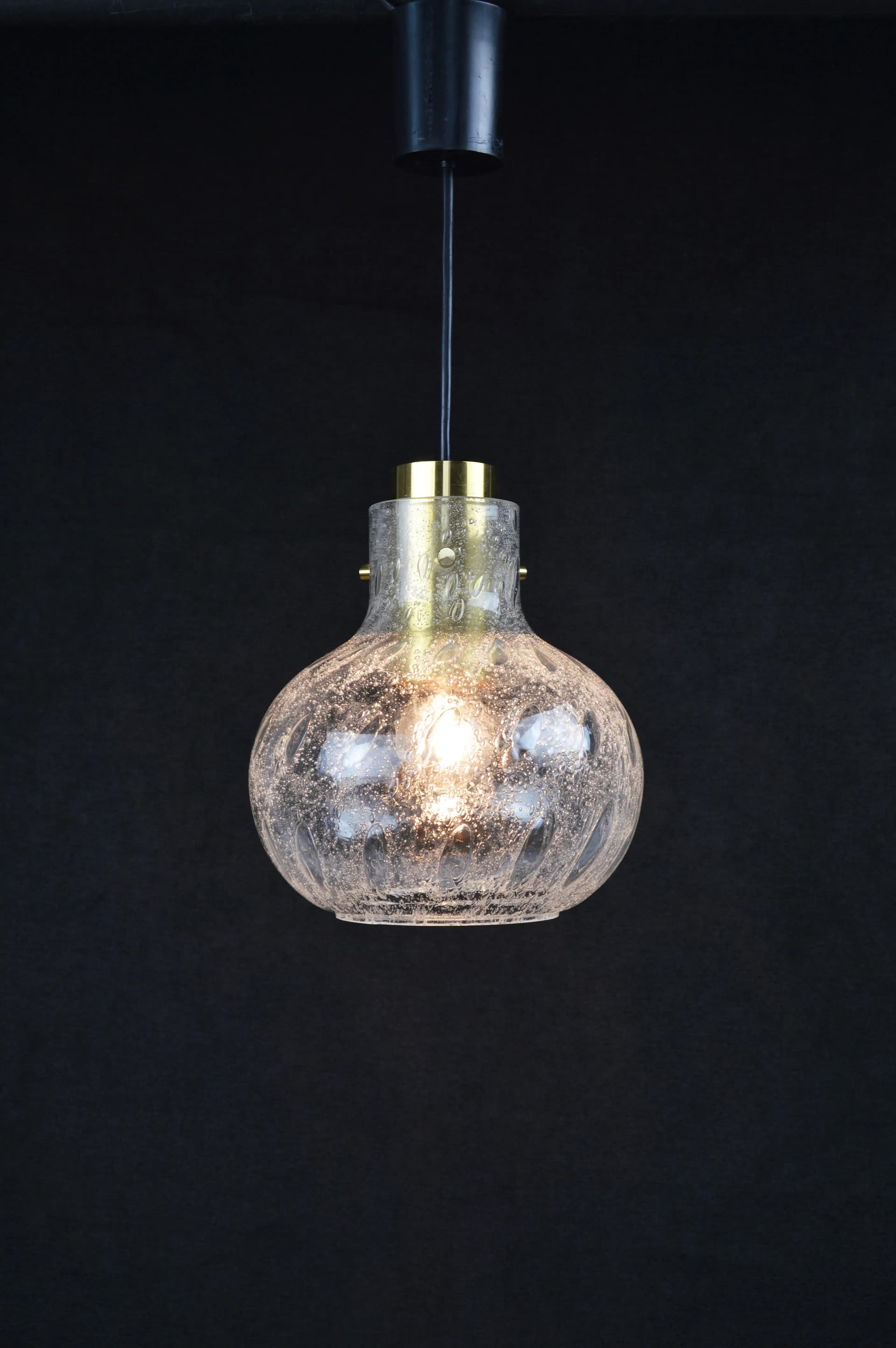 Lampa wisząca, szkło transparentne, Polska, lata 70. - 84613