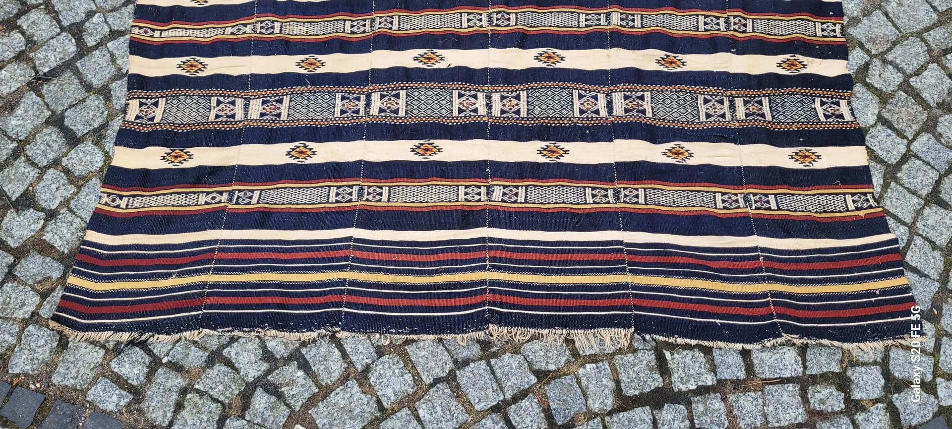 Dywan kilim pasiak, 140x445cm, multikolor, wełna, Afganistan, lata 80. - 87592