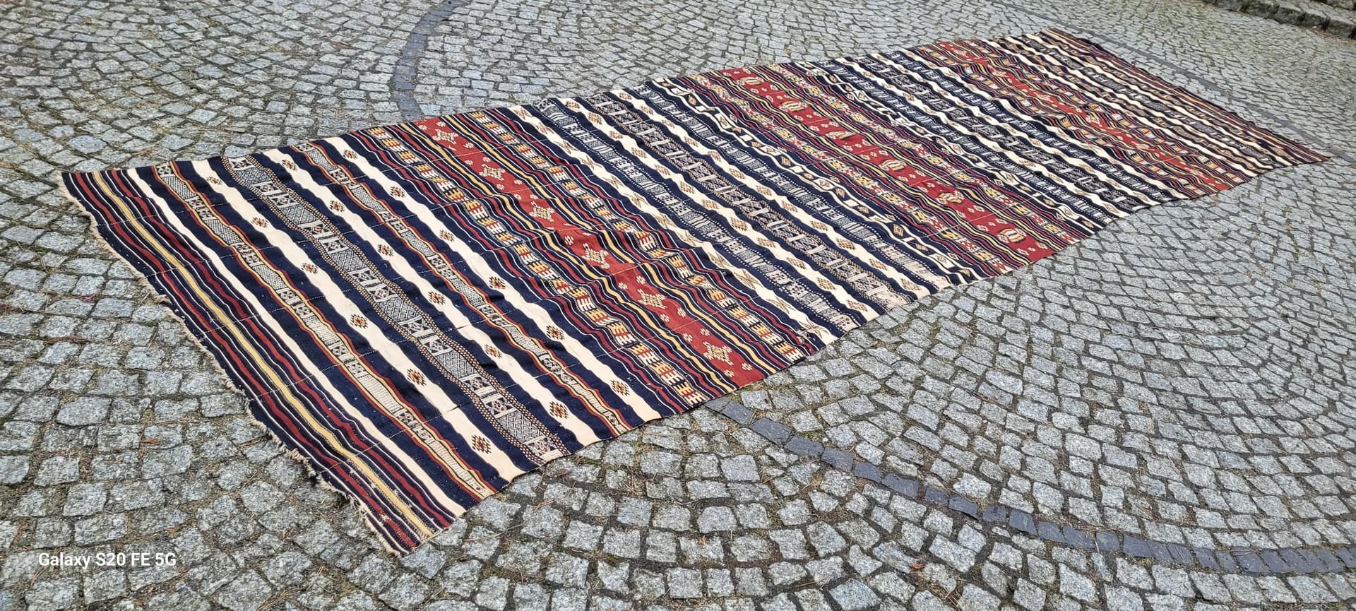 Dywan kilim pasiak, 140x445cm, multikolor, wełna, Afganistan, lata 80. - 87588