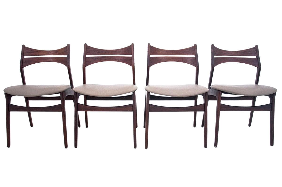 Tekowe krzesła, proj. E. Buch, Dania, lata 60.