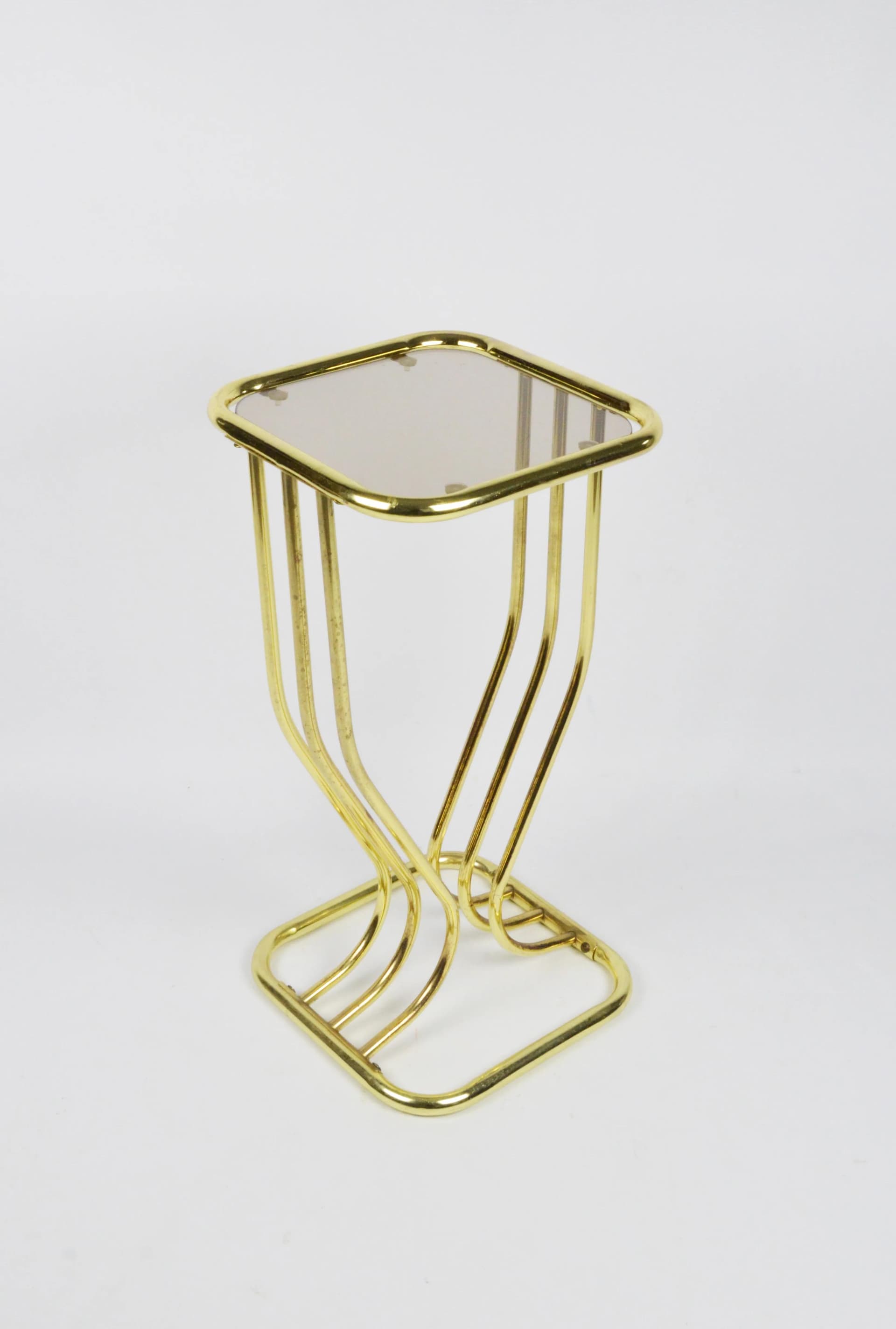 Plant stand Hollywood Regency, golden metal, smoked glass, Poland, 1980s. - 84478