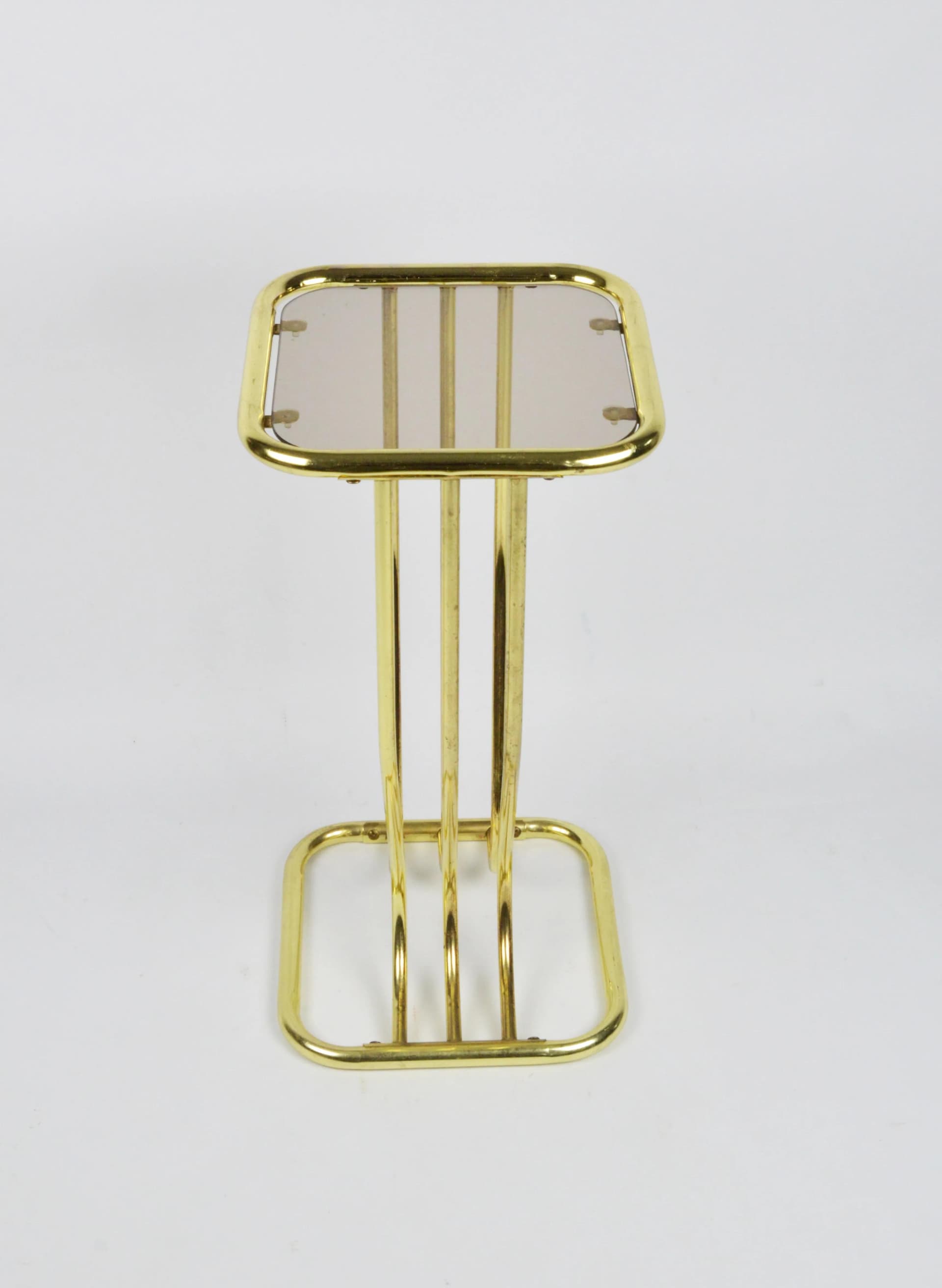 Plant stand Hollywood Regency, golden metal, smoked glass, Poland, 1980s. - 84477
