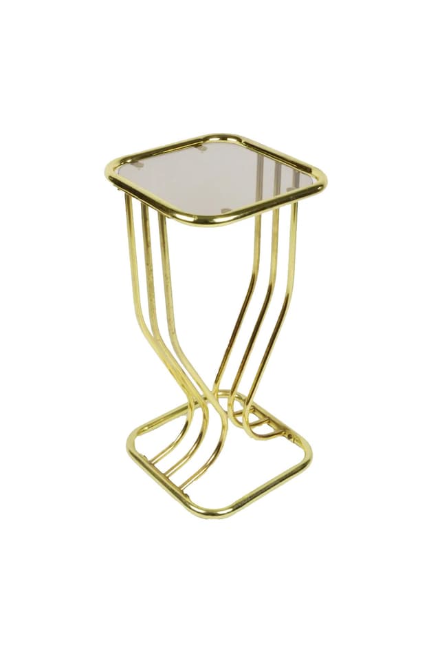 Plant stand Hollywood Regency, golden metal, smoked glass, Poland, 1980s. - DIMENSION