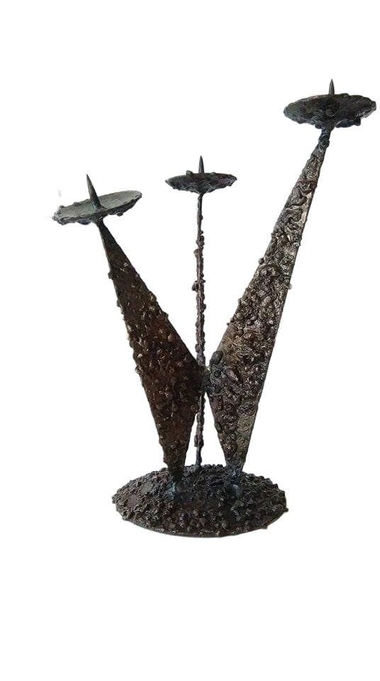 Candleholder Brutalist, dark brown metal, Poland, 1960s. - DIMENSION