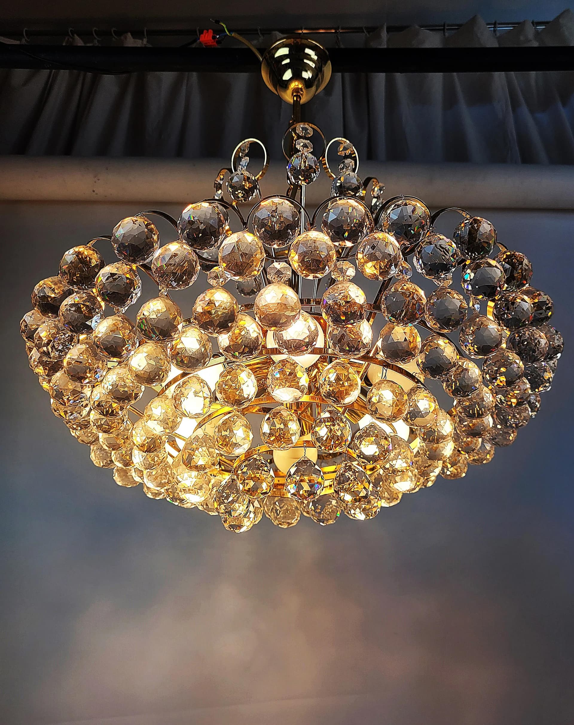 Żyrandol kryształowy, złocony mosiądz, Joski Bodemais, lata 70. - 84448