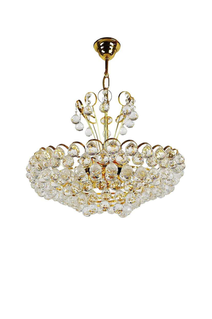 Żyrandol kryształowy, złocony mosiądz, Joski Bodemais, lata 70.