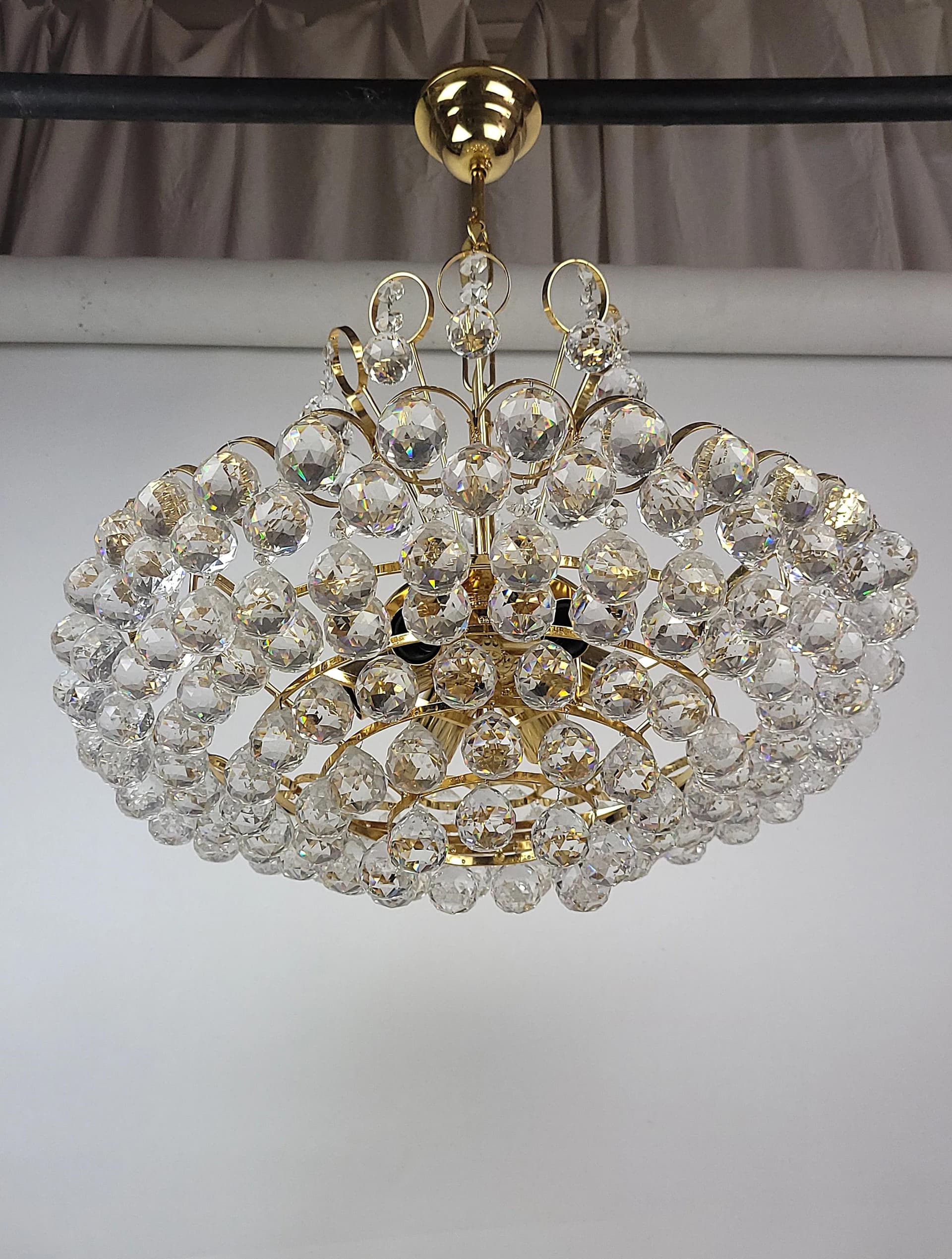 Żyrandol kryształowy, złocony mosiądz, Joski Bodemais, lata 70. - 84449