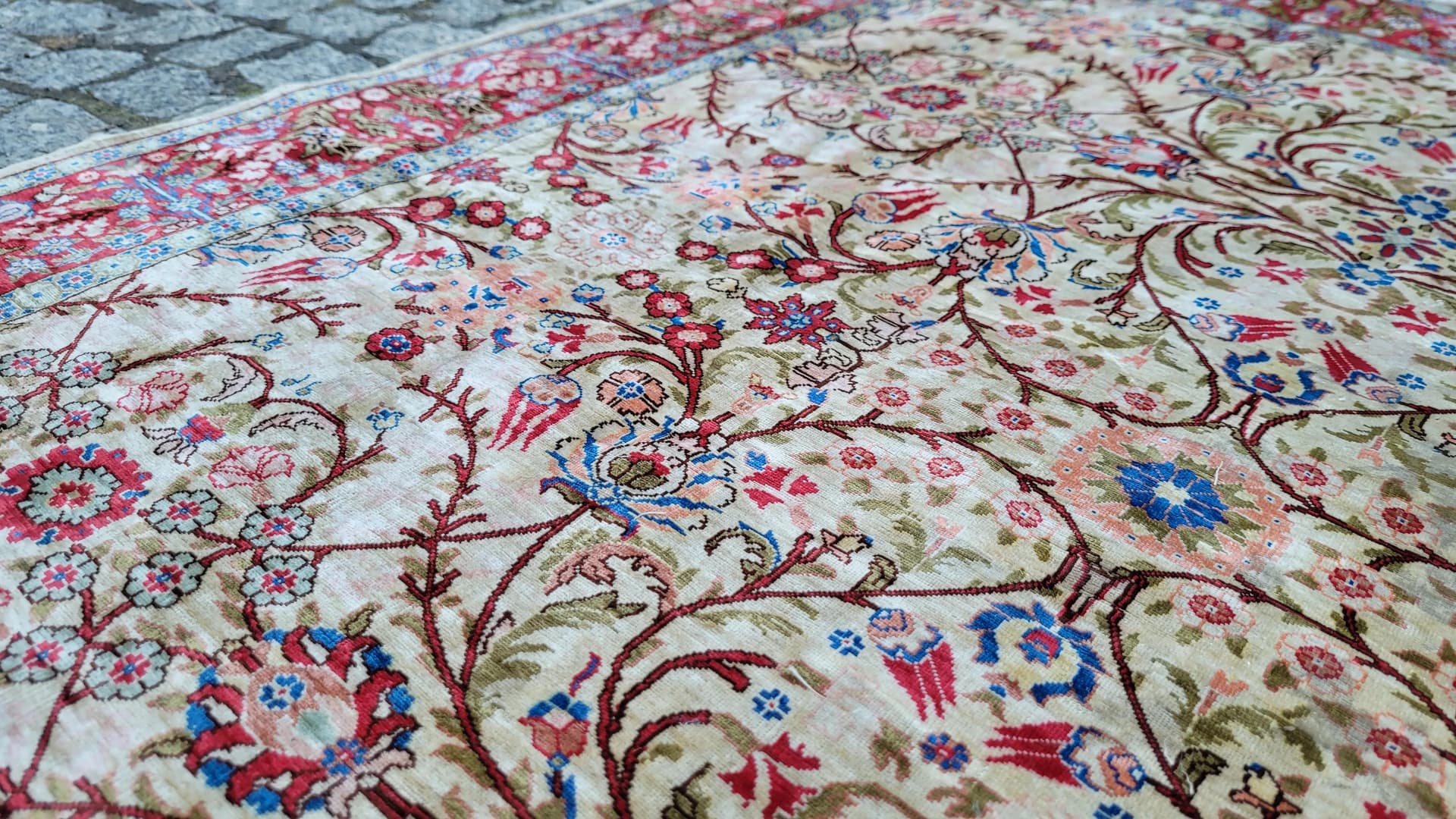 Dywan Hereke, 155x103cm, jedwab beżowy, Turcja - 87457