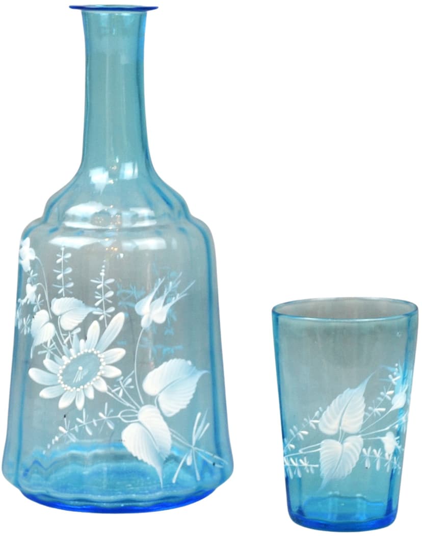Karafka ze szklanką Mary Gregory, niebieski, szkło, Czechy, XIX w.
