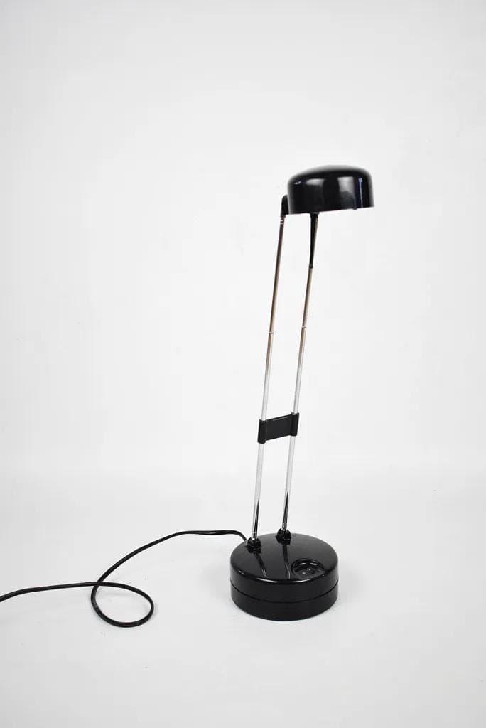 Lampka biurkowa, czarna, stal chromowana, Polska, lata 90. - 84390