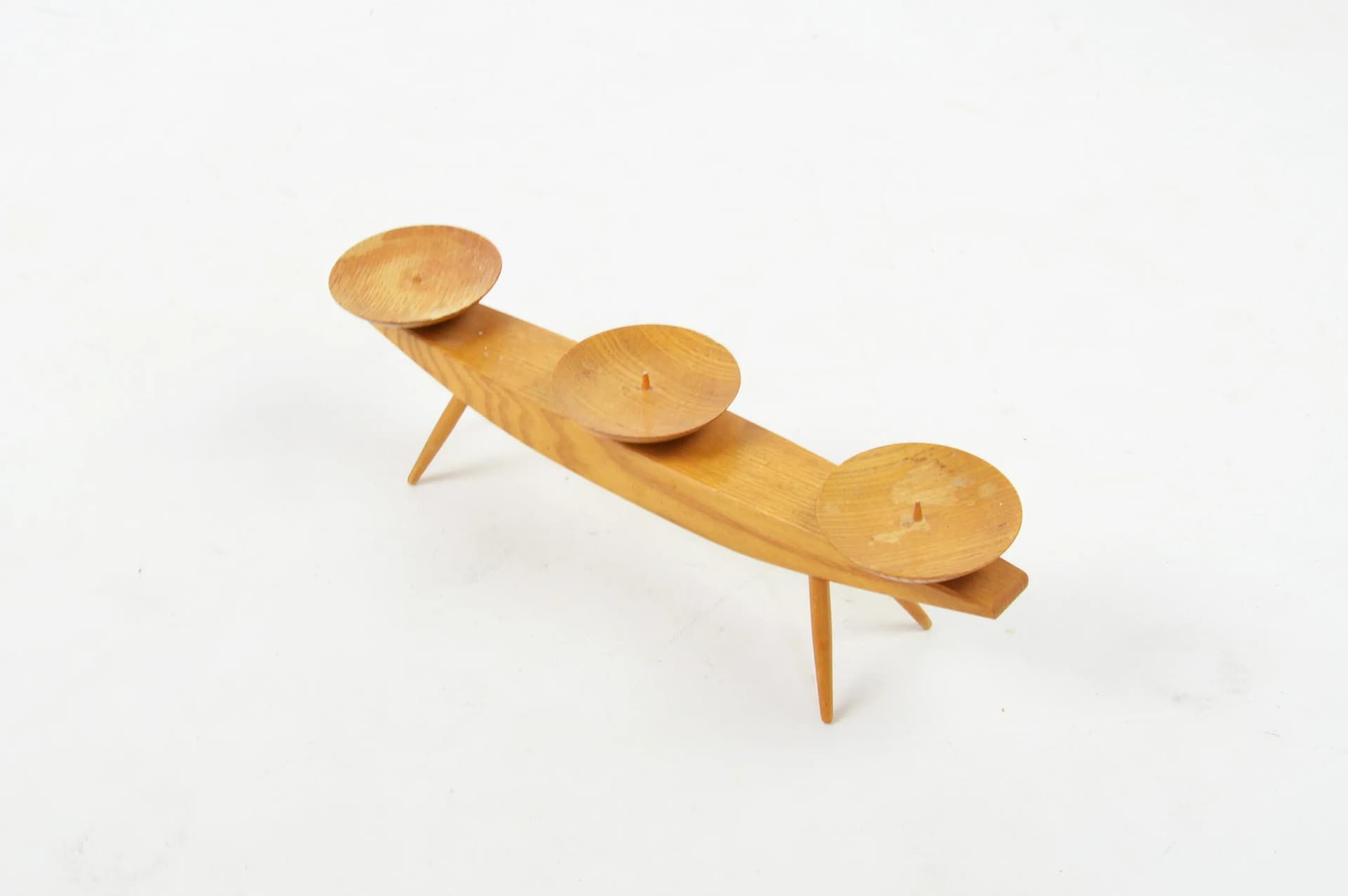 Świecznik, brązowy, drewno, Polska, lata 70. - 84344