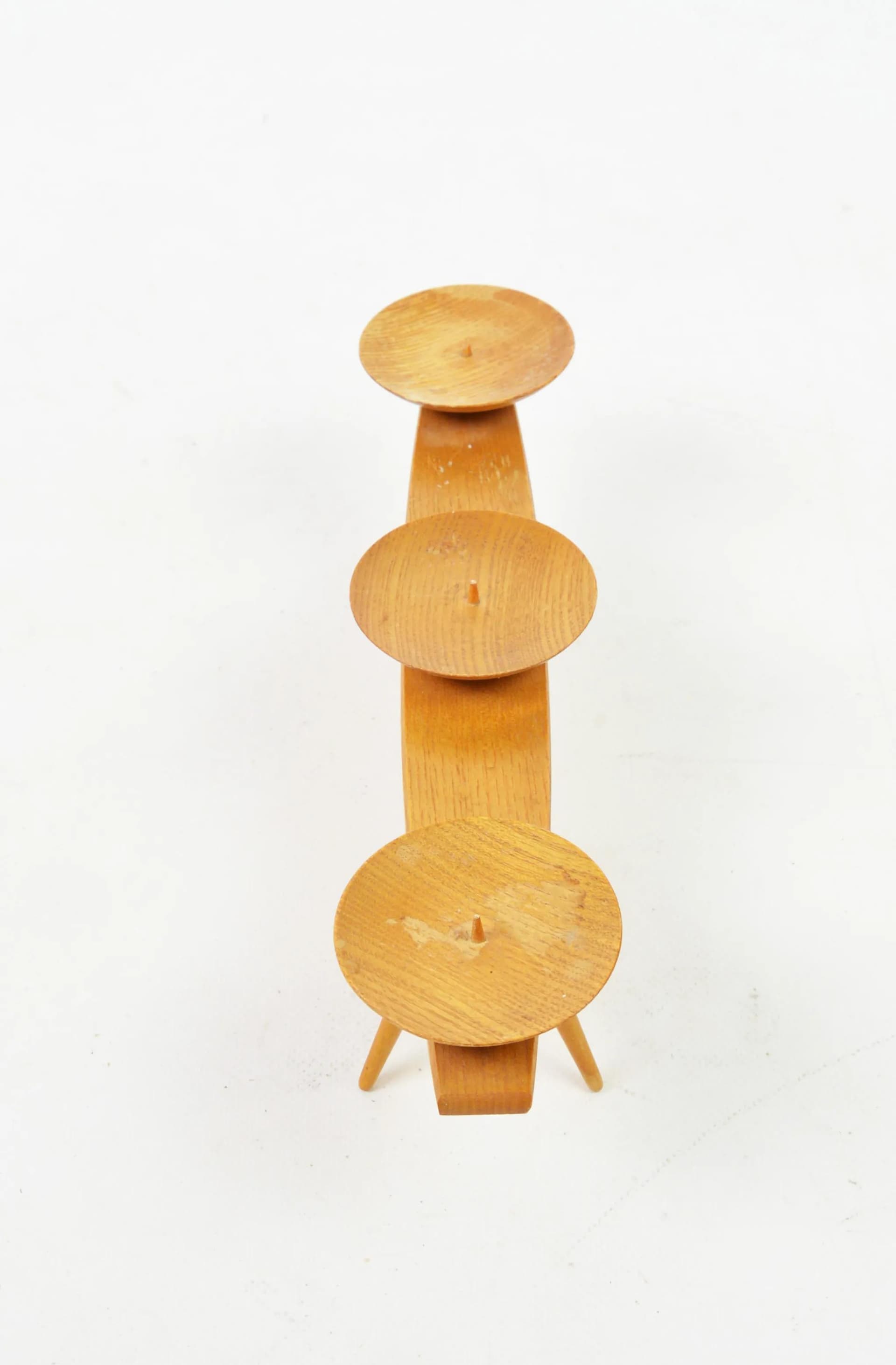 Świecznik, brązowy, drewno, Polska, lata 70. - 84348